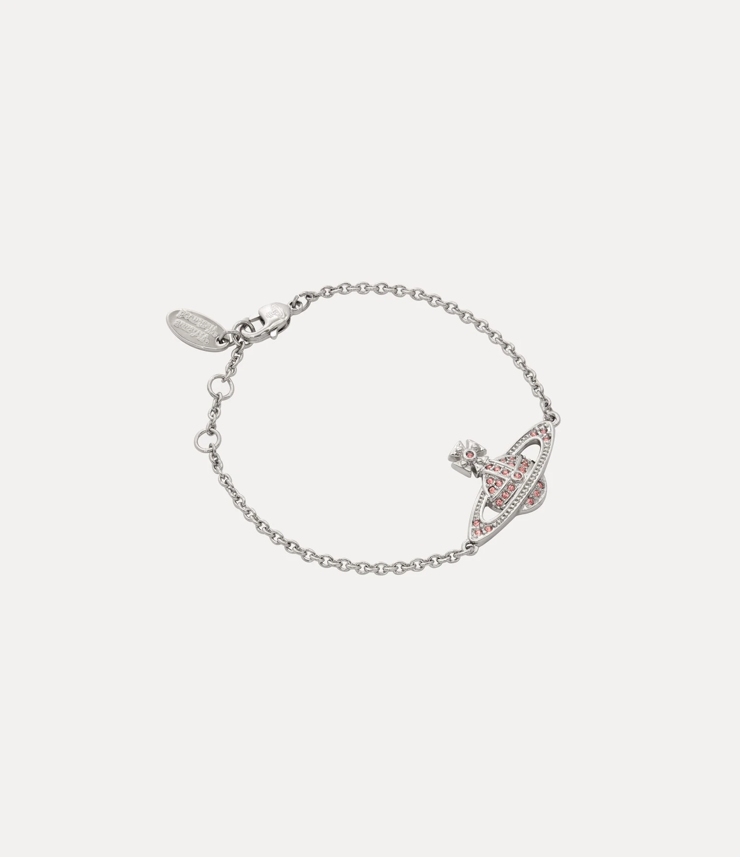 Vivienne Westwood｜Mini Bas Relief Chain Bracelet 薇薇安 西太后 土星 蜜桃粉水鑽 浮雕 手鍊 銀色