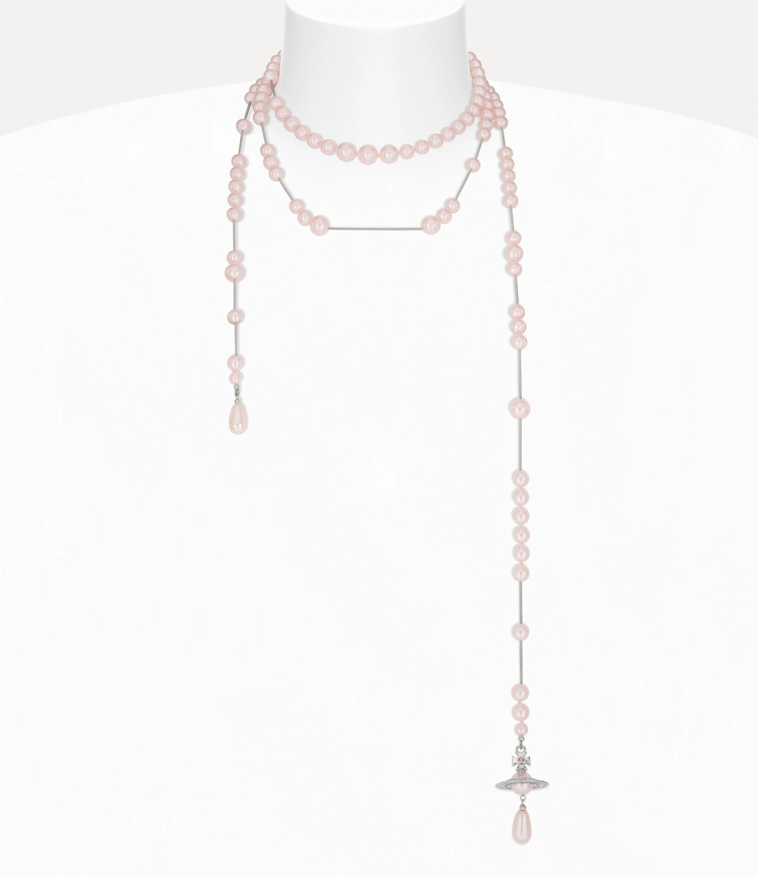 Vivienne Westwood｜Broken Pearl Necklace 薇薇安 西太后 粉珍珠 雙層 不對稱 斷鍊 土星 項鍊 銀色