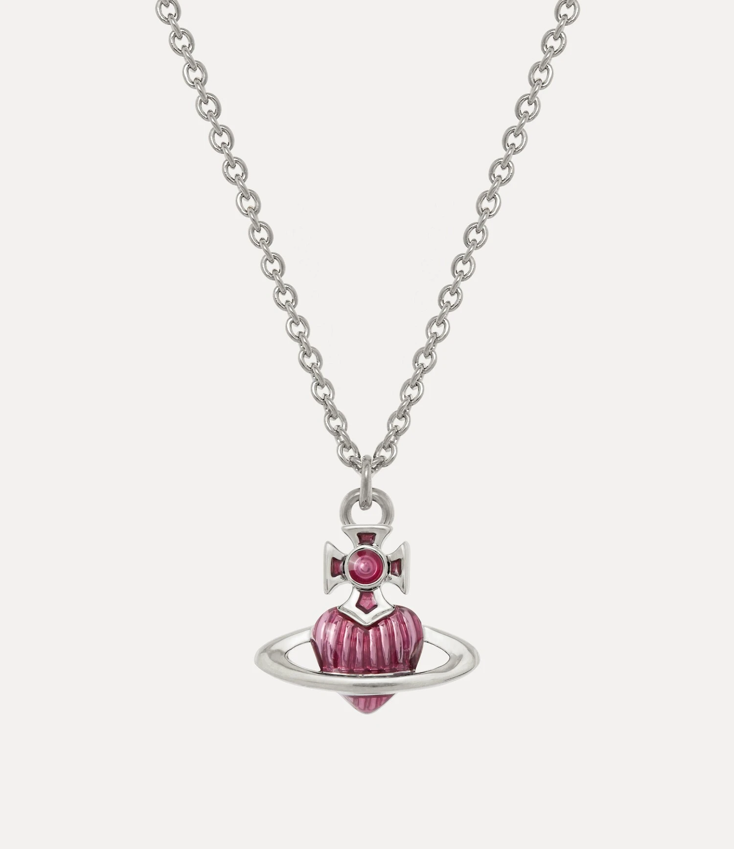 Vivienne Westwood｜Fabianna Bas Relief Pendant Necklace 薇薇安 西太后 愛心 土星 琺瑯 吊墜 項鍊 銀色 粉色