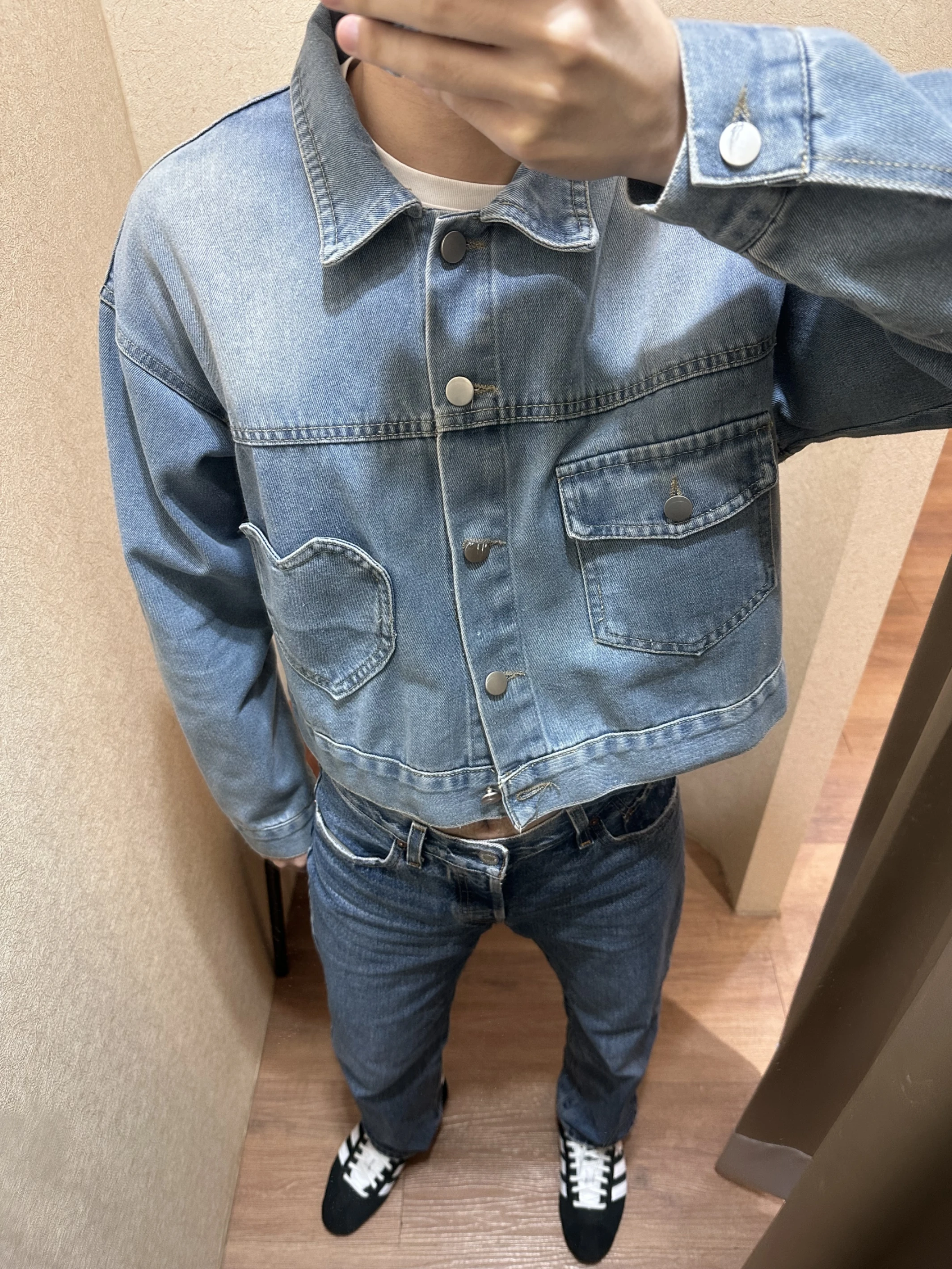 愛心口袋造型牛仔外套