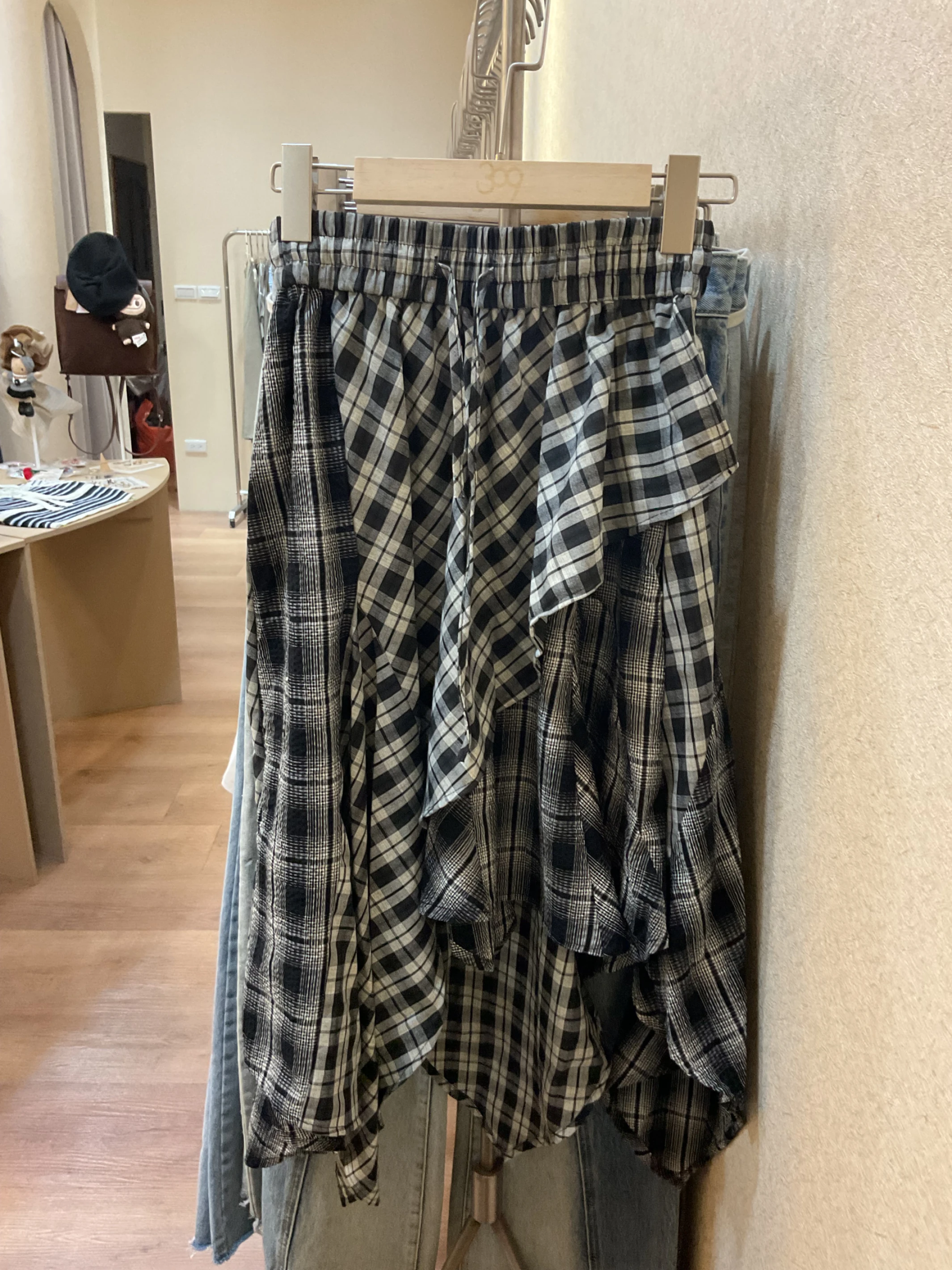 格子不對稱長裙