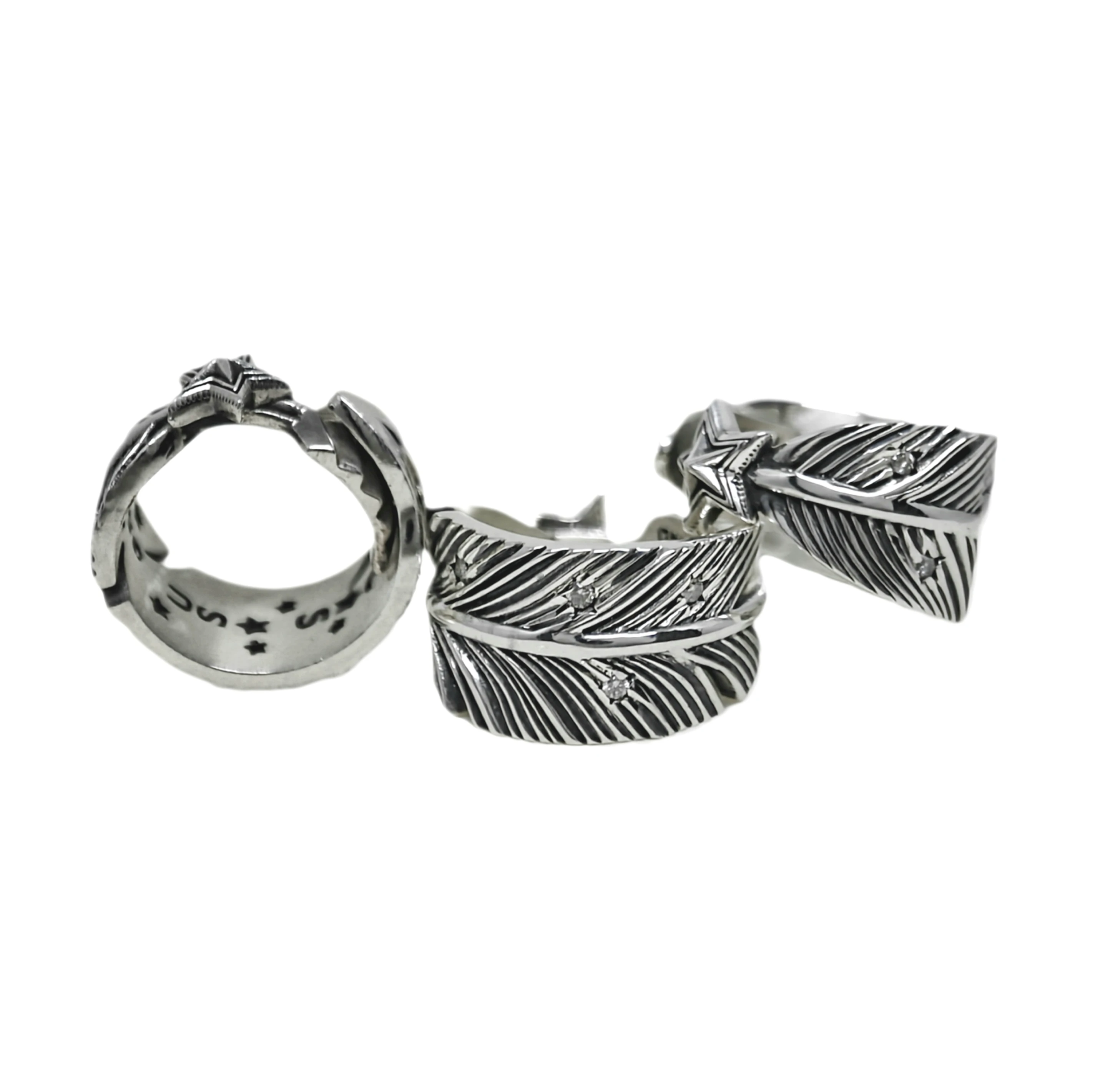CS NAVAJO SHERIFF STAR ARROW FEATHER RING WITH DIAMONDS - STARRY
