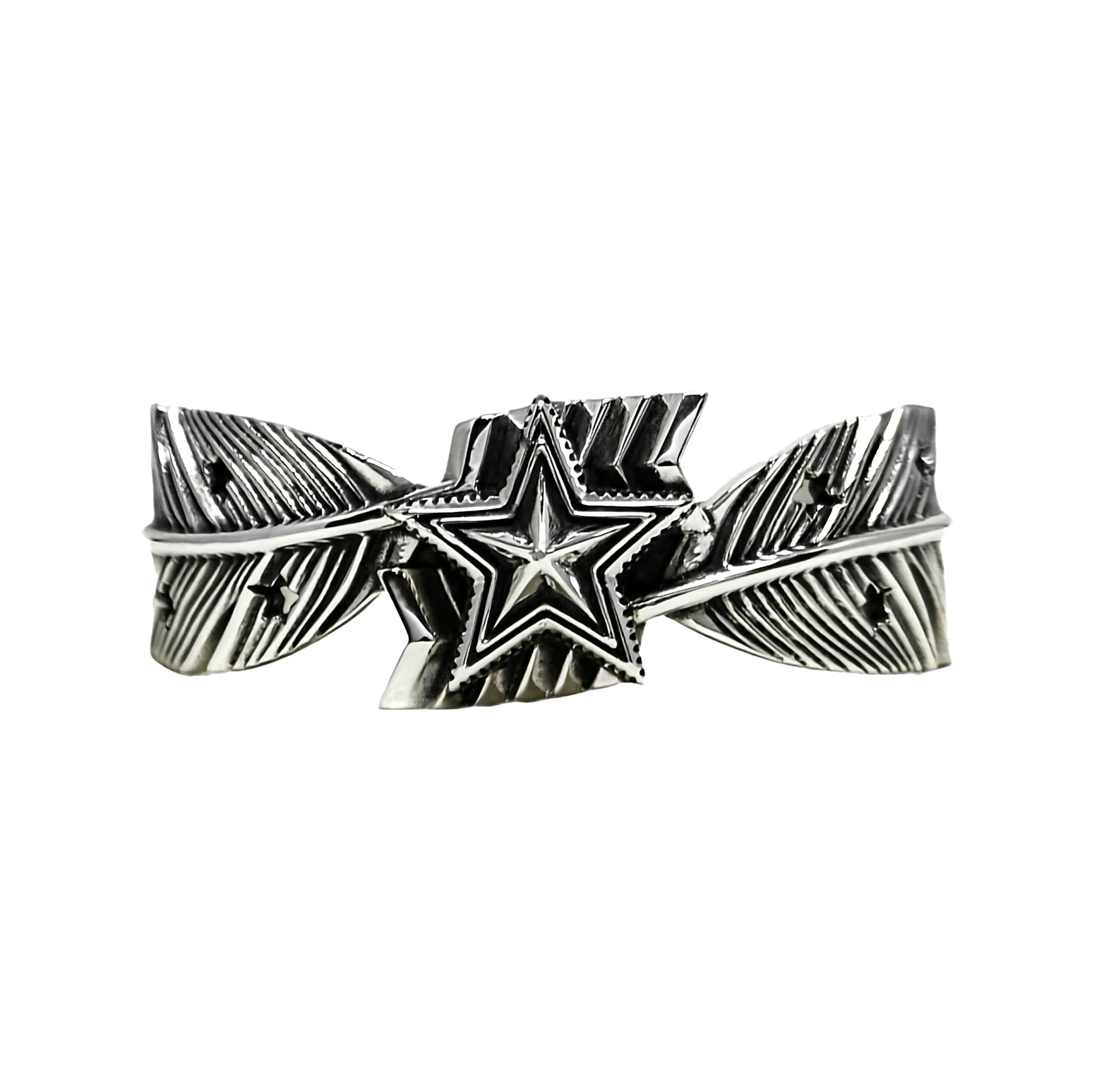 HEAVY CS NAVAJO SHERIFF STAR ARROW FEATHER CUFF - STARRY