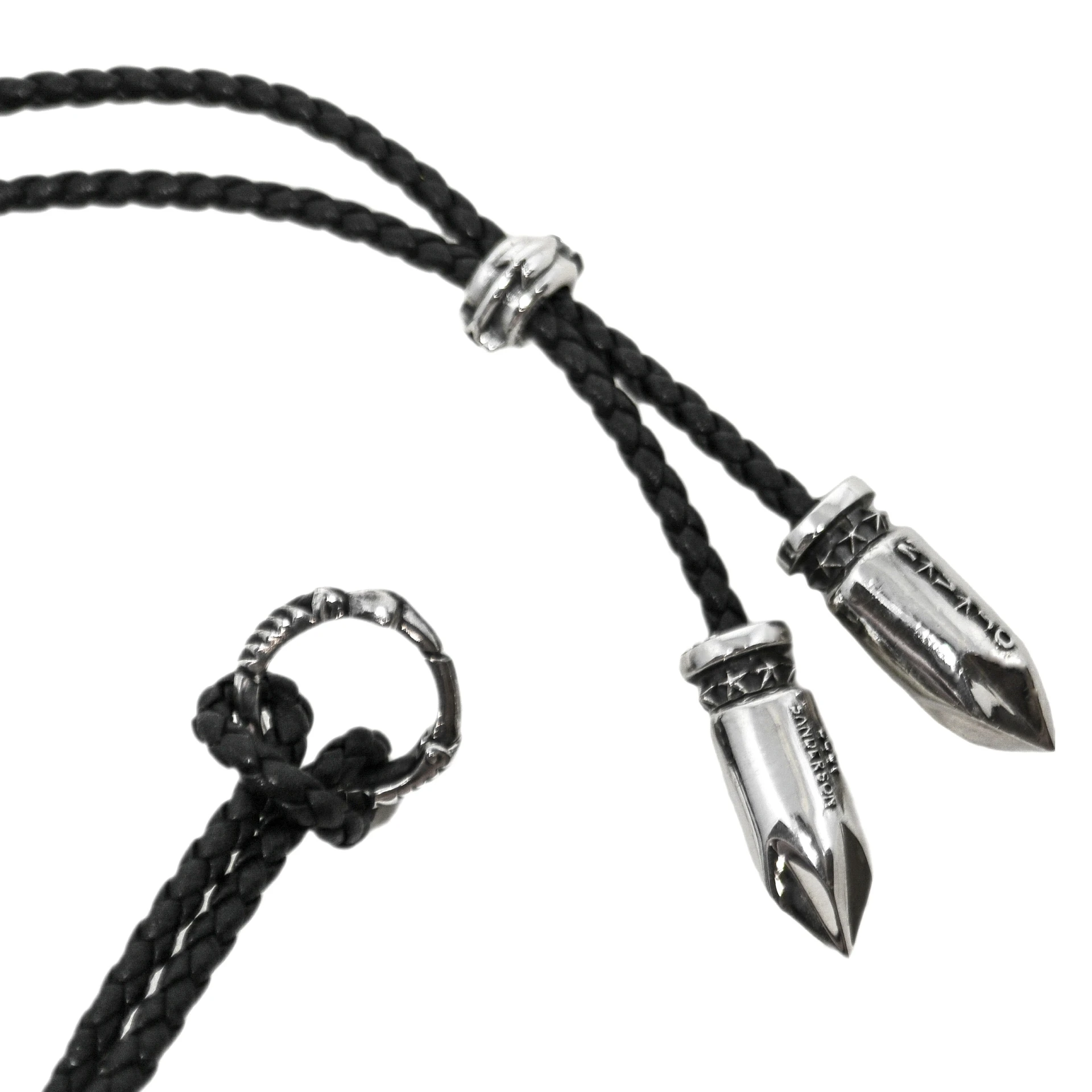 DOUBLE BULLET LEATHER CORD WITH ARROW STAR HOLLOW RONDELLE BEAD & ARROW SPRING