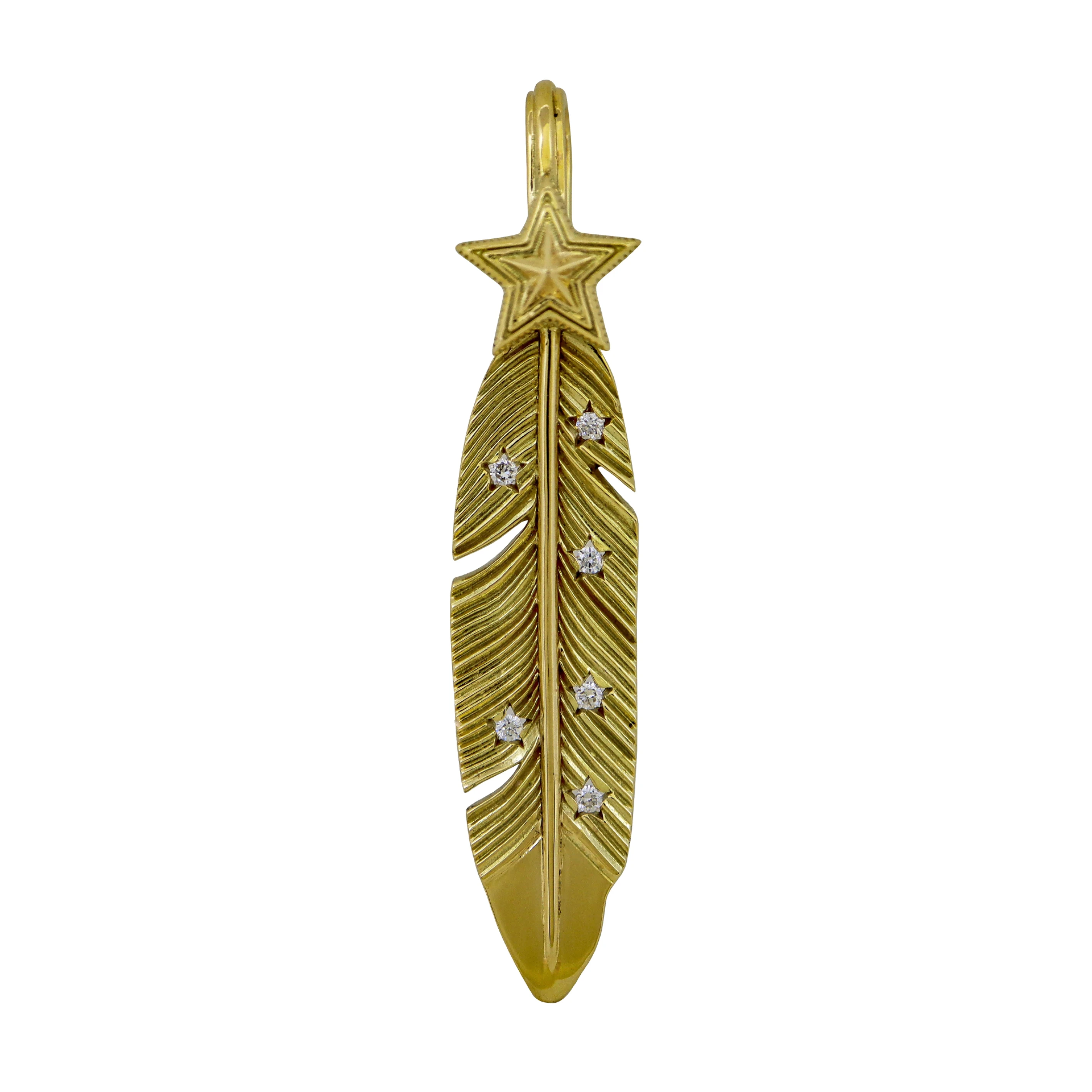 CS NAVAJO SHERIFF STAR ARROW FEATHER PENDANT 18K GOLD WITH DIAMONDS - STARRY TAIPEI