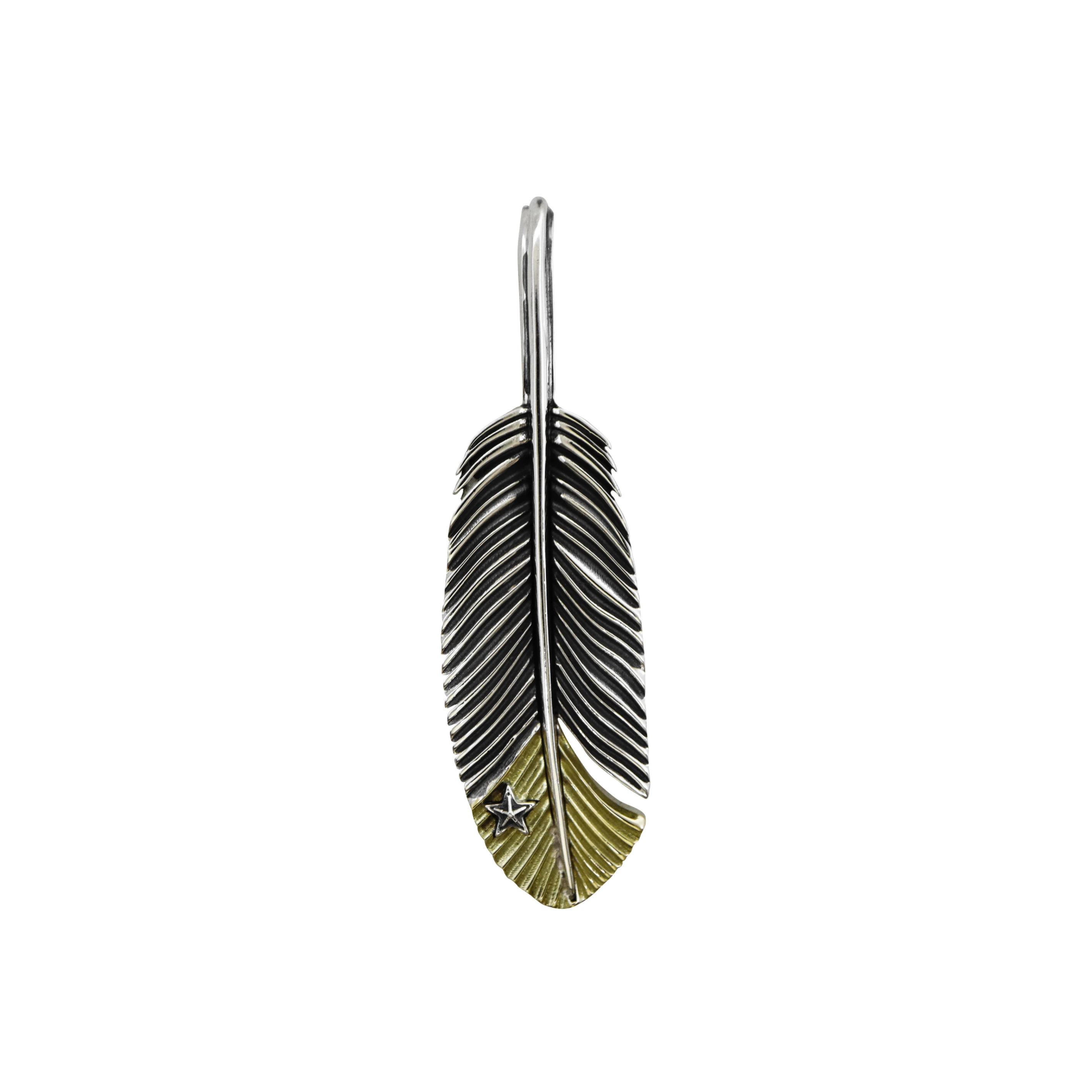 CS NAVAJO TINY STAR ARROW FEATHER RIGHT TWISTED 925/18K PENDANT - 2