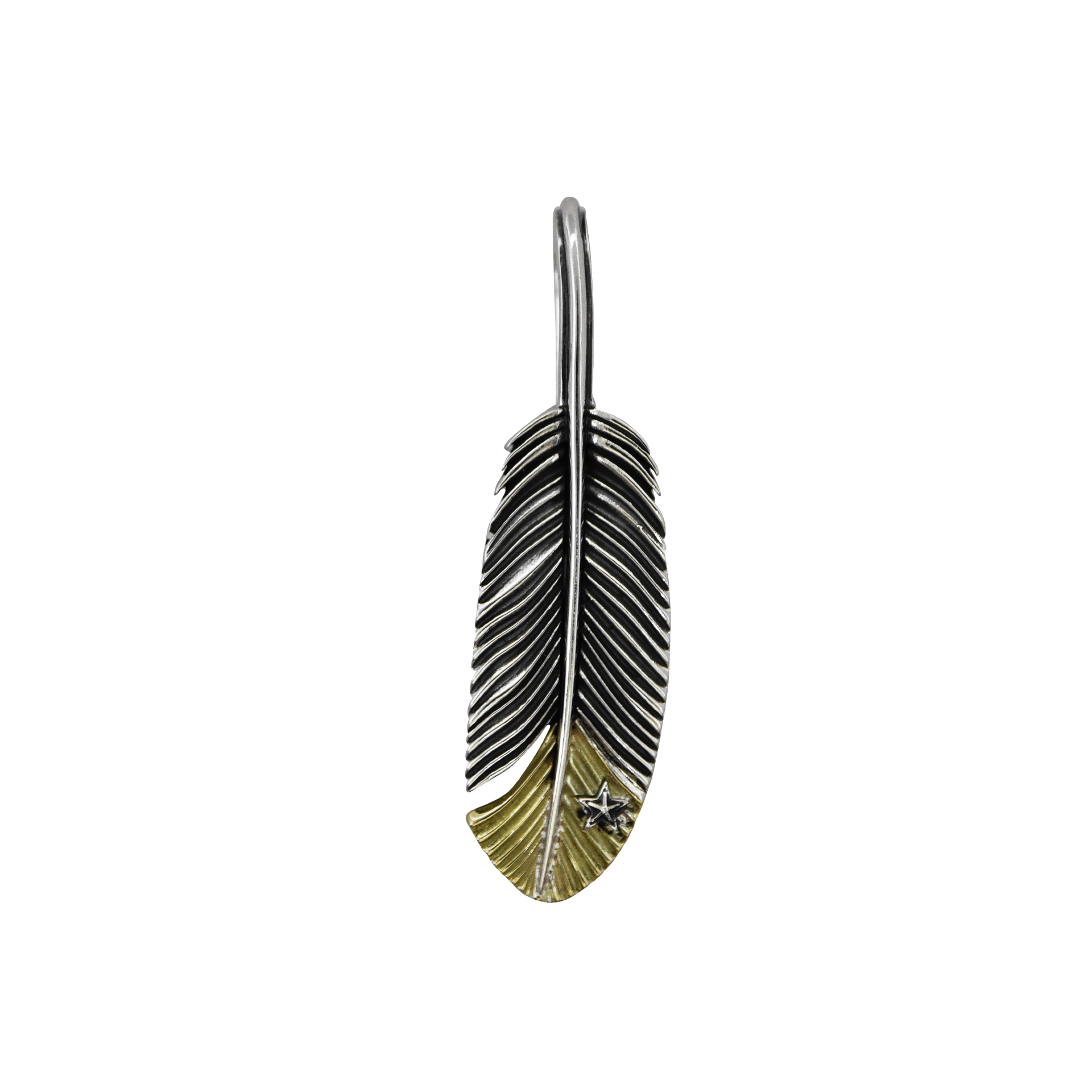 CS NAVAJO TINY STAR ARROW FEATHER LEFT TWISTED 925/18K PENDANT - 2