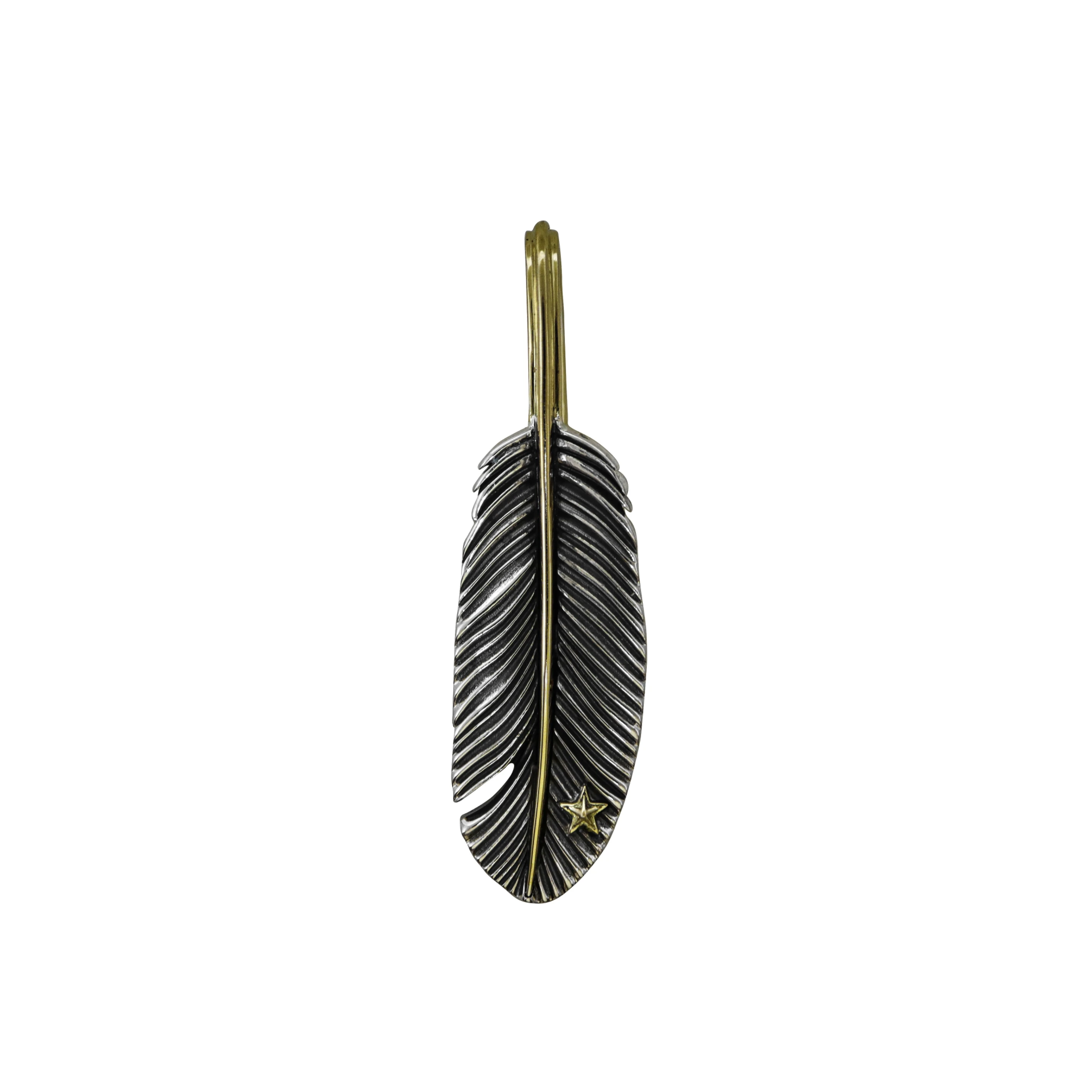 CS NAVAJO TINY STAR ARROW FEATHER LEFT TWISTED 925/18K PENDANT