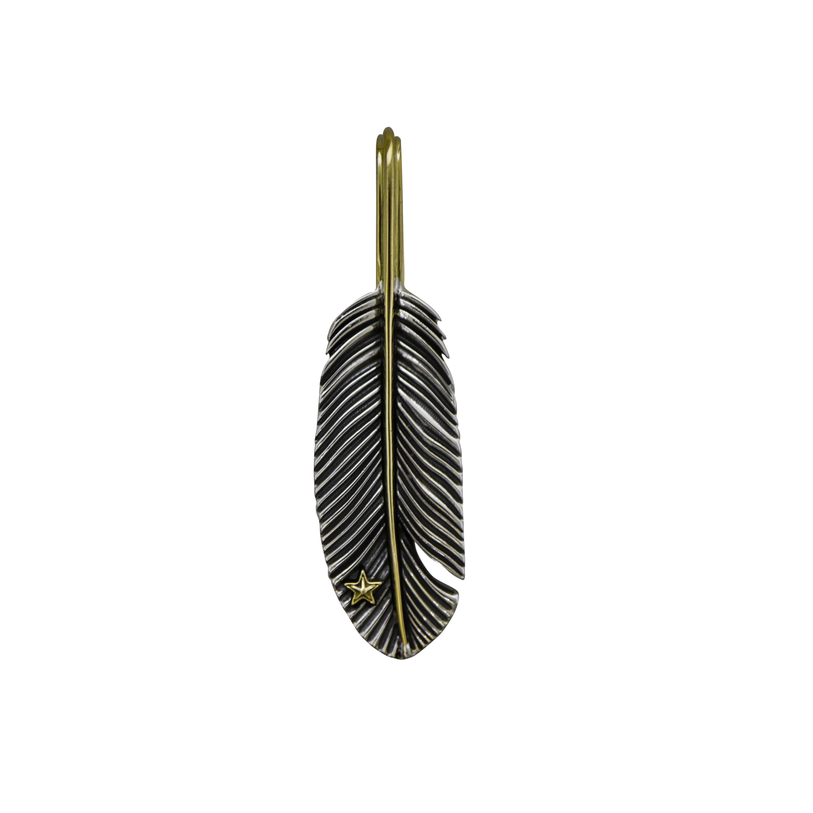CS NAVAJO TINY STAR ARROW FEATHER RIGJT TWISTED 925/18K PENDANT