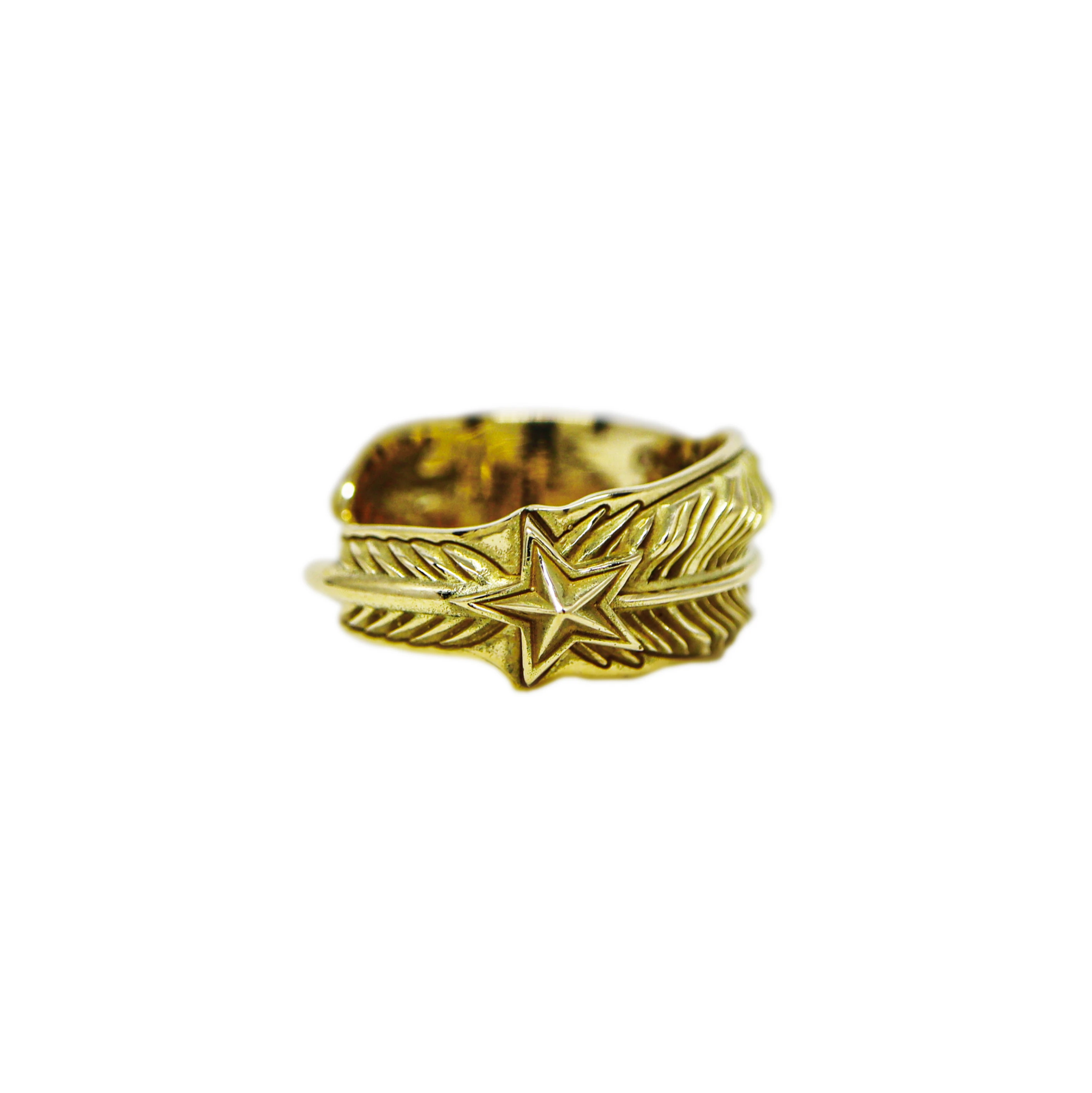 SMALL CS NAVAJO SHERIFF STAR ARROW FEATHER RING 18K GOLD