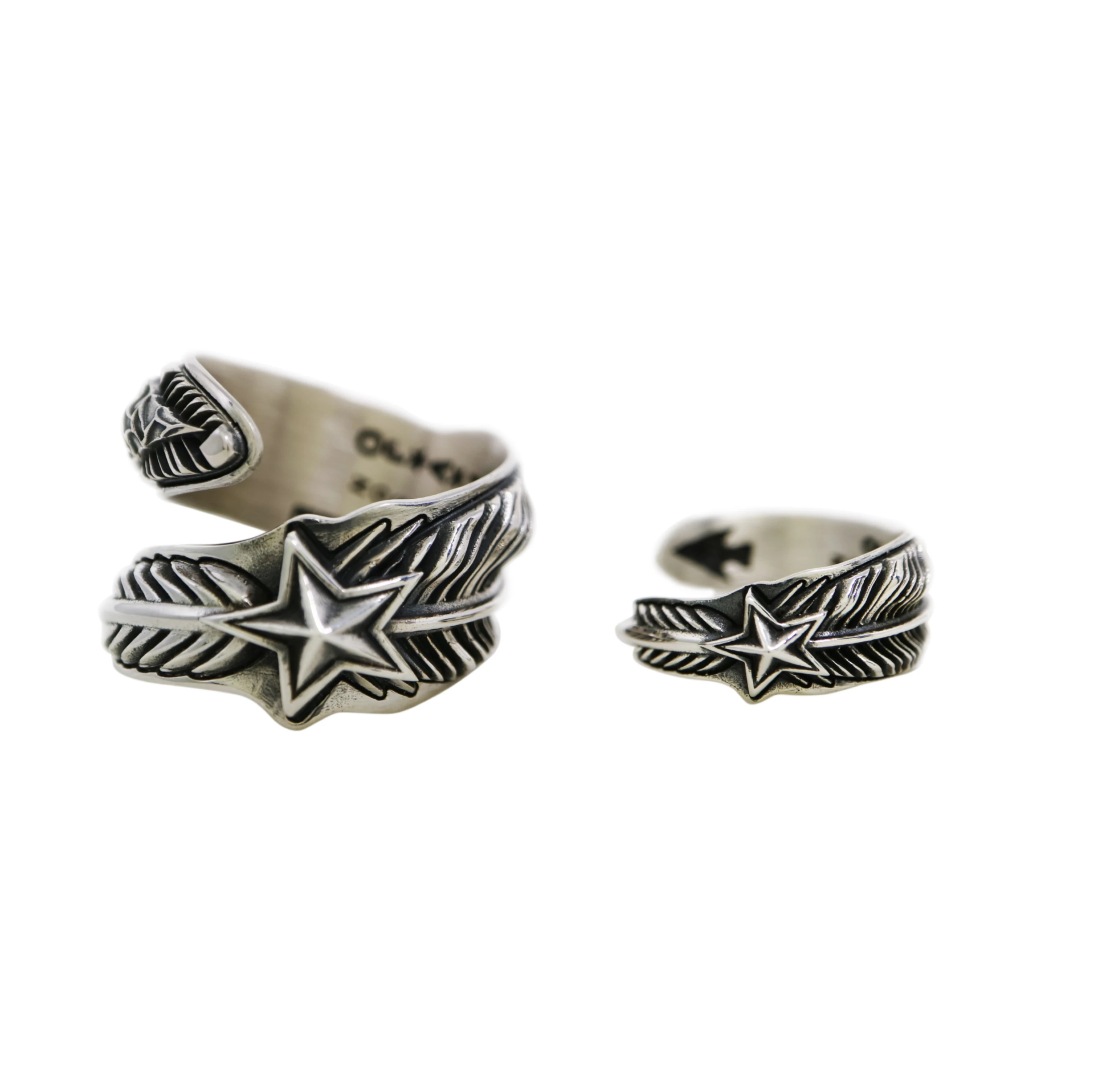 COUPLE CS NAVAJO SHERIFF STAR ARROW FEATHER RINGS / pair