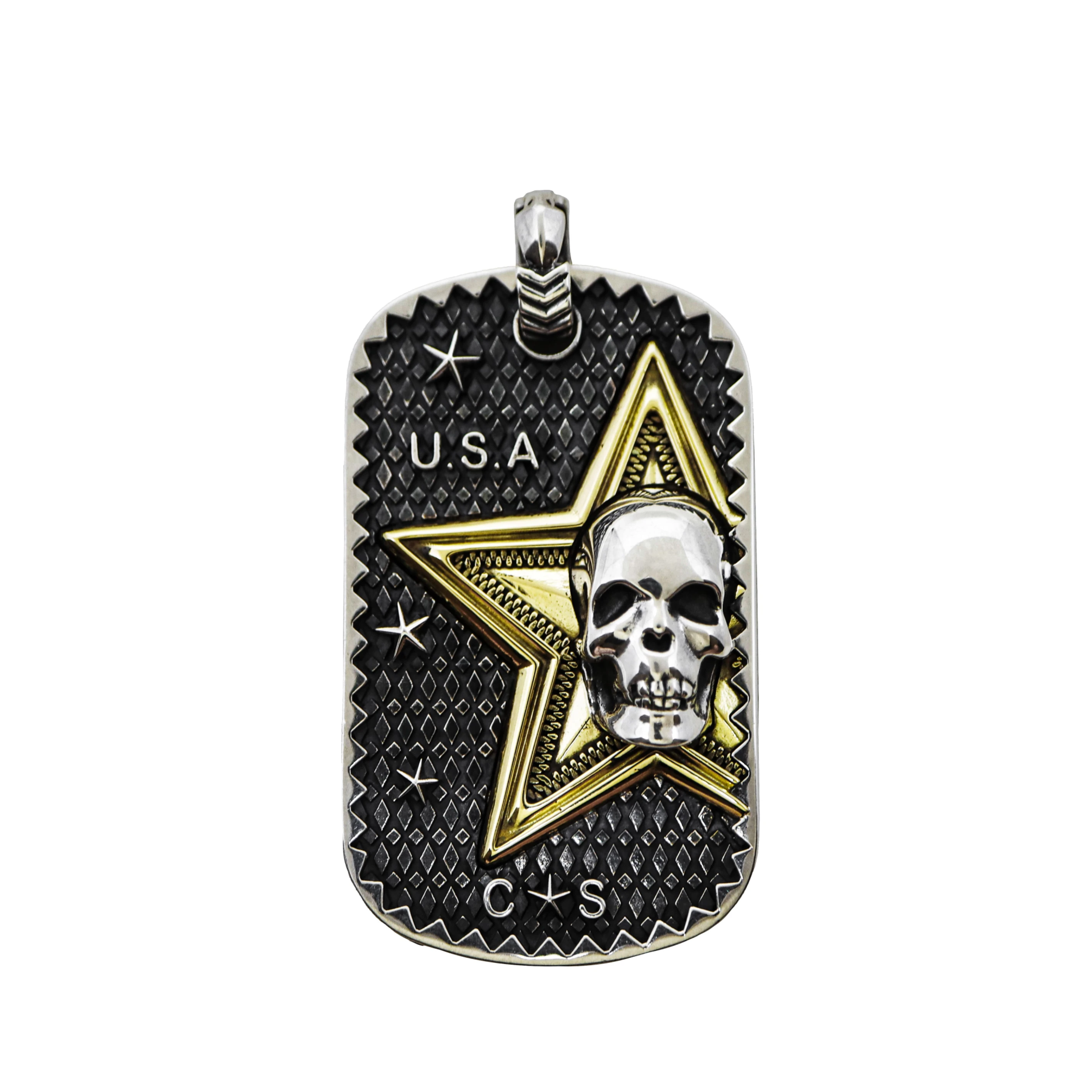 SKULL STAR FIGHT 4 PEACE DOG TAG 925/18K