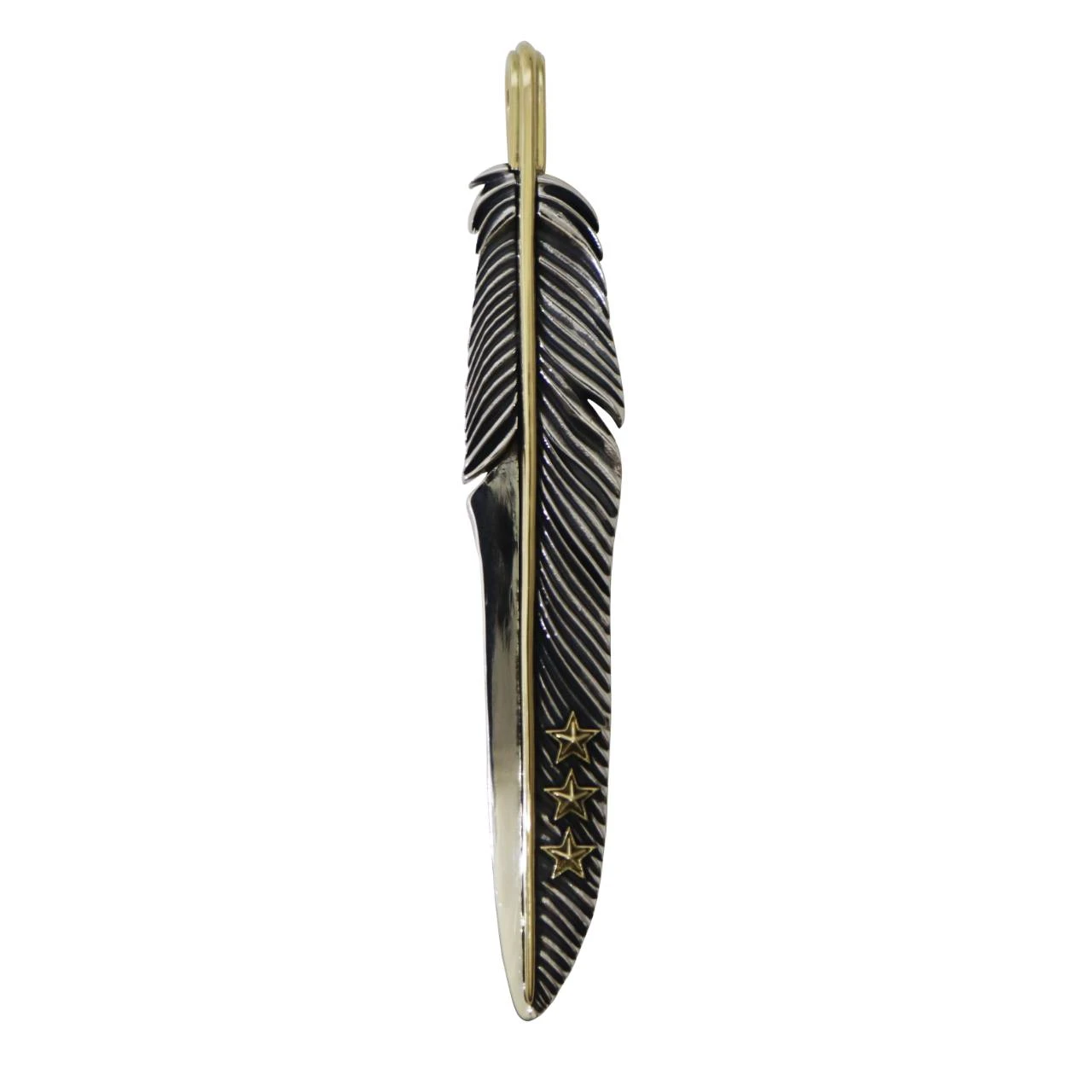 CS NAVAJO TRIPLE STARS ON THE FIRST ARROW FEATHER PENDANT 925/18K