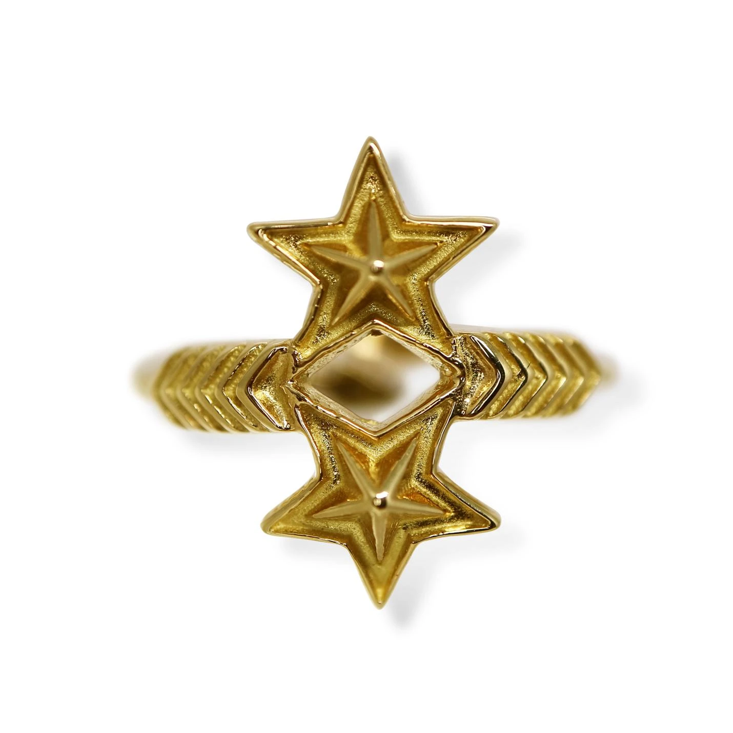 DOUBLE ARROW DOUBLE SMALL STAR RING 18K GOLD - VIP EXCLUSIVE