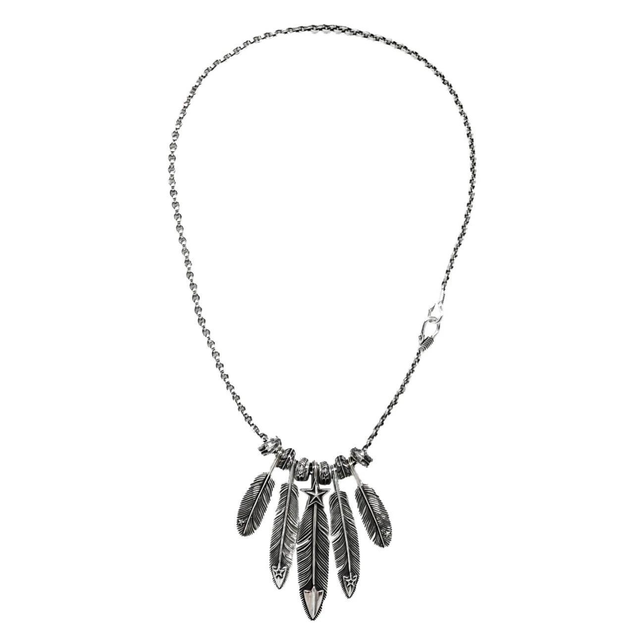 5 in 1 CS NAVAJO SHERIFF STAR ARROW FEATHER NECKLACE WITH 6 FEATHER BEADS