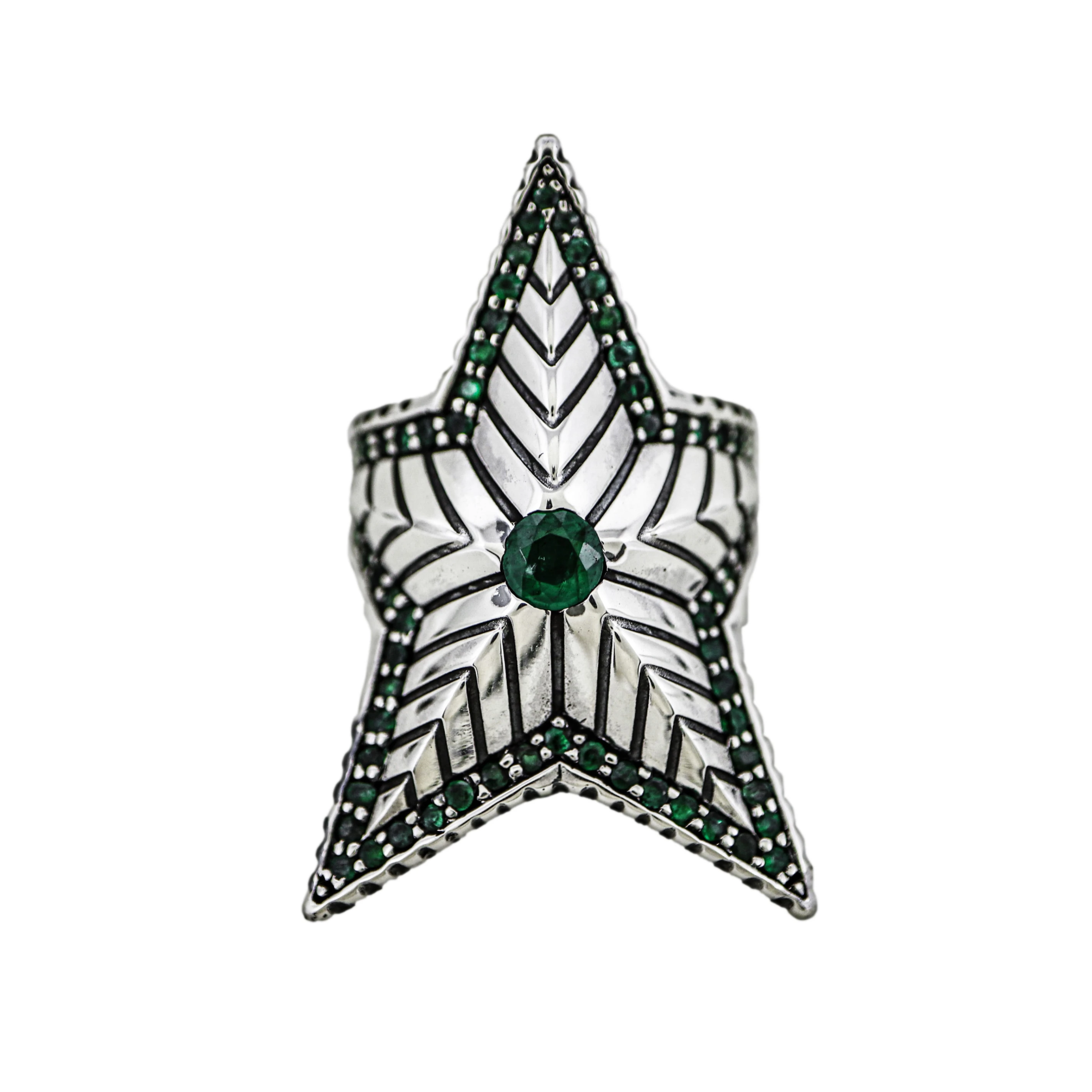 DEPP STAR RING WITH NATURAL STONES - EMERALD