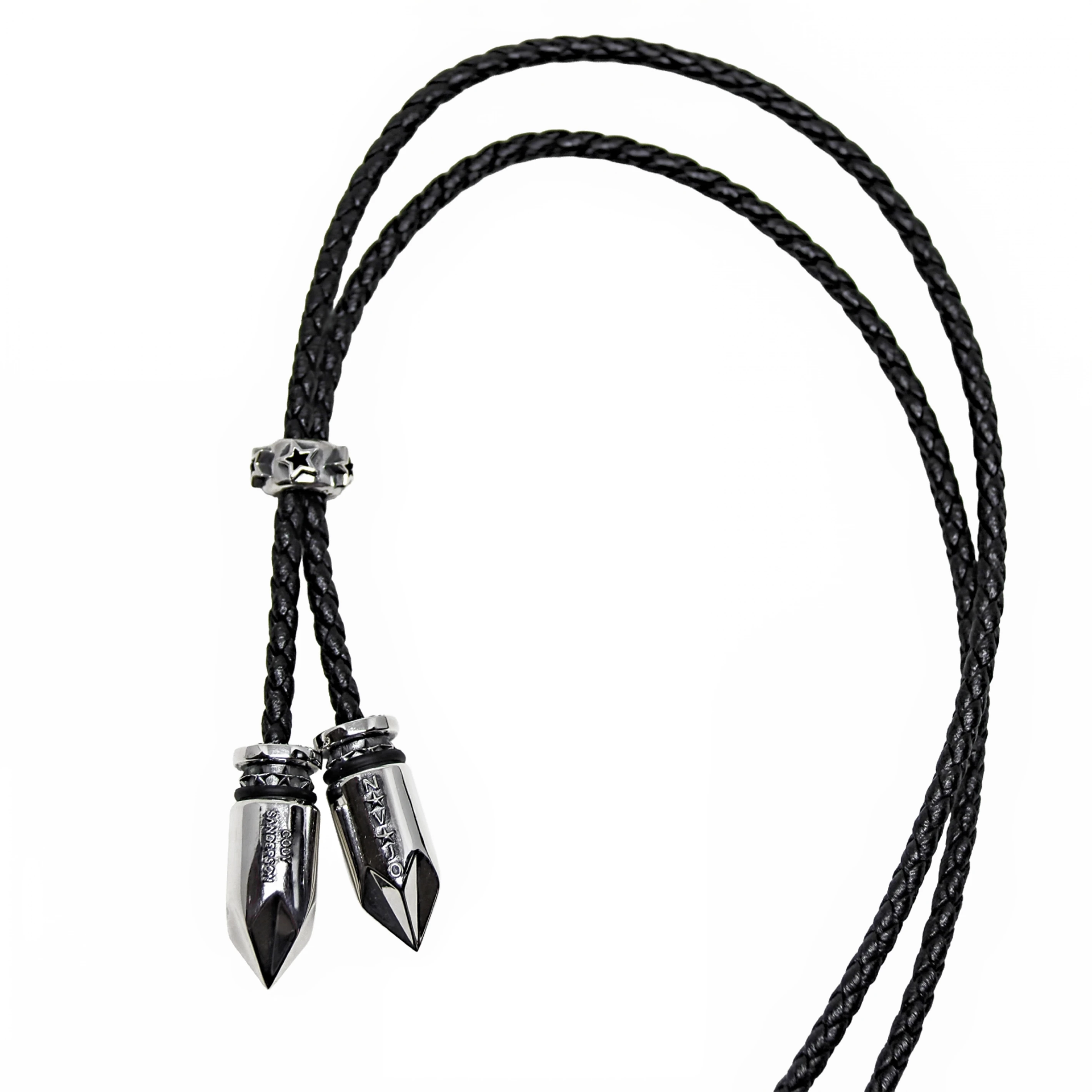 DOUBLE BULLET LEATHER CORD WITH STAR HOLLOW RONDELLE BEAD