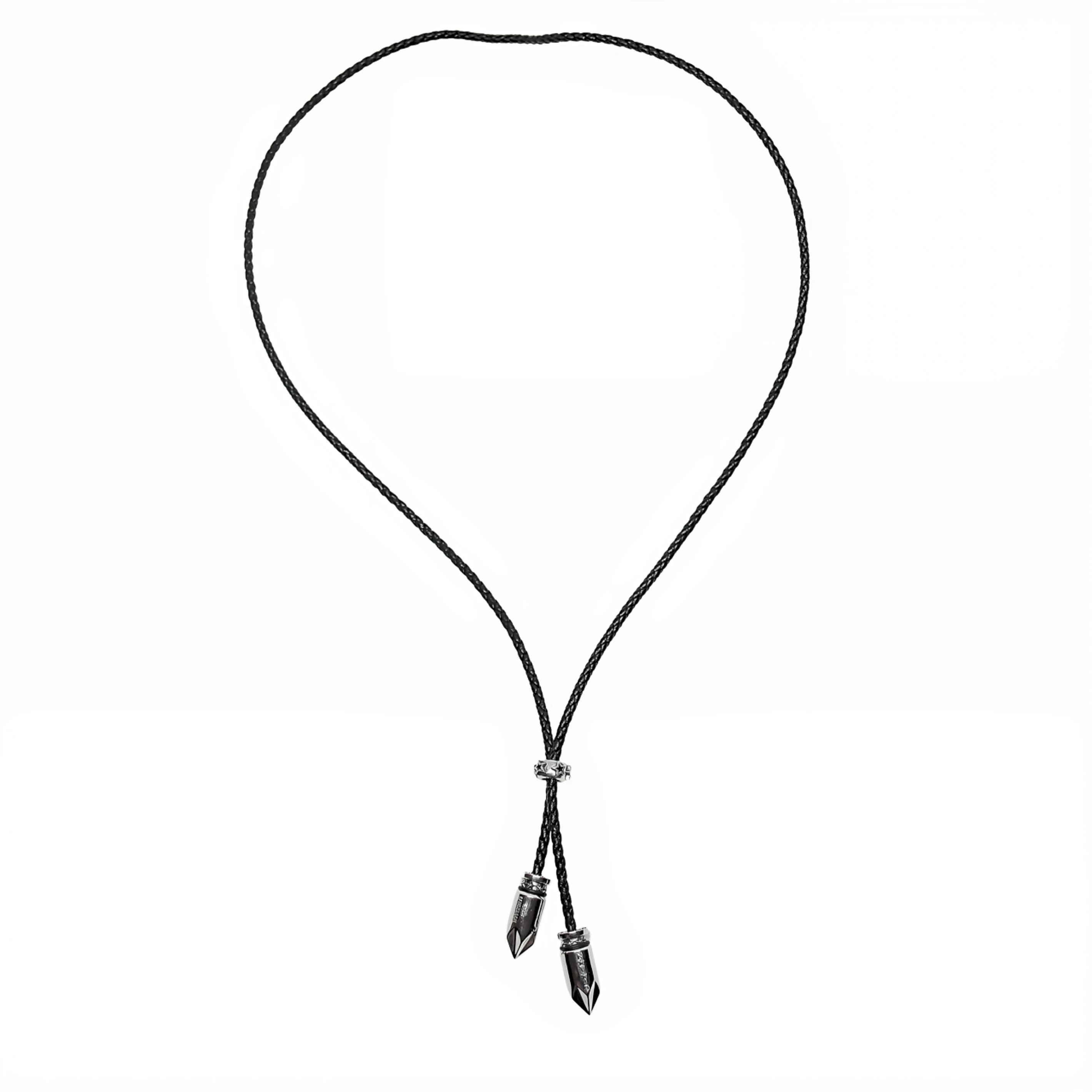 DOUBLE BULLET LEATHER CORD WITH STAR HOLLOW RONDELLE BEAD