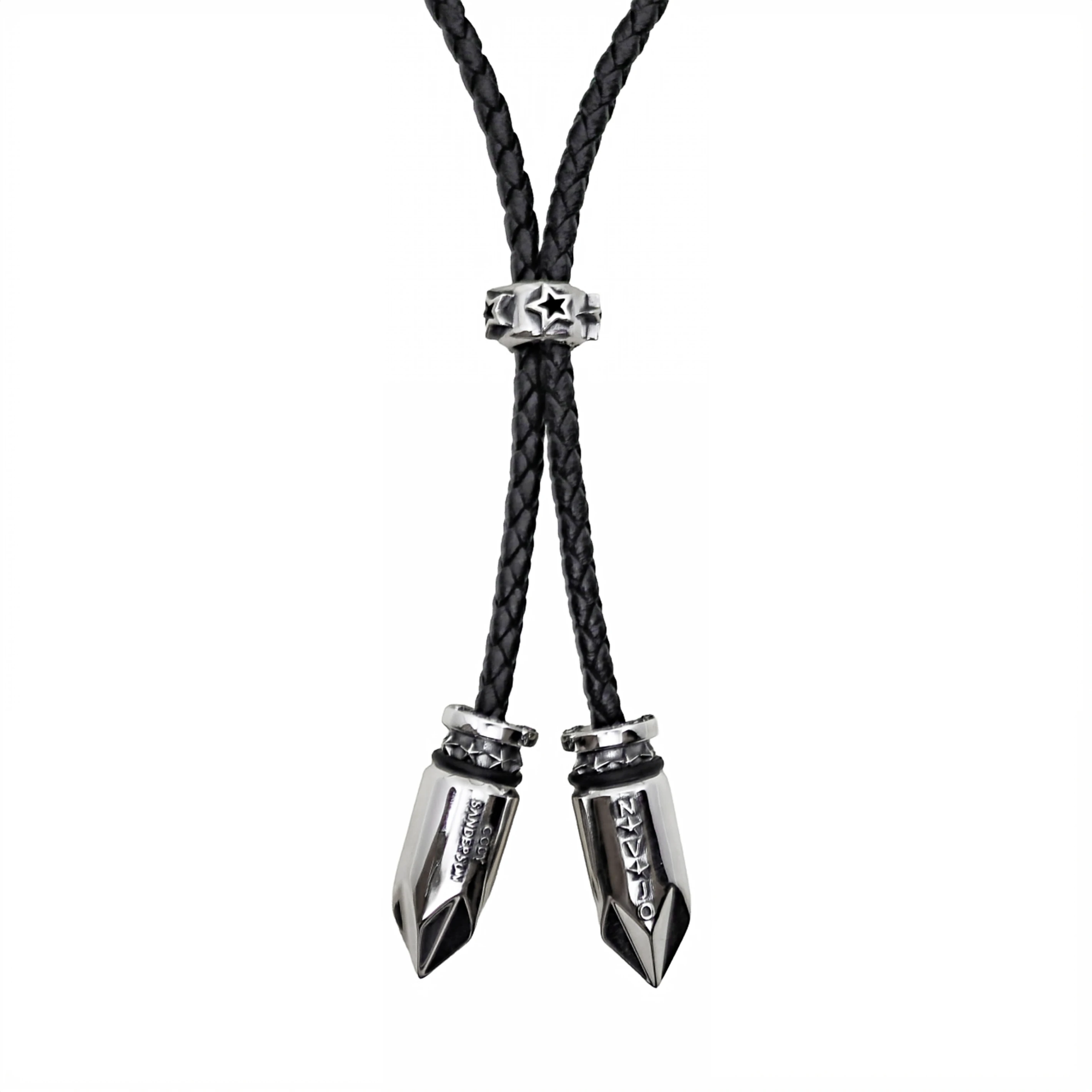 DOUBLE BULLET LEATHER CORD WITH STAR HOLLOW RONDELLE BEAD & ARROW SPRING