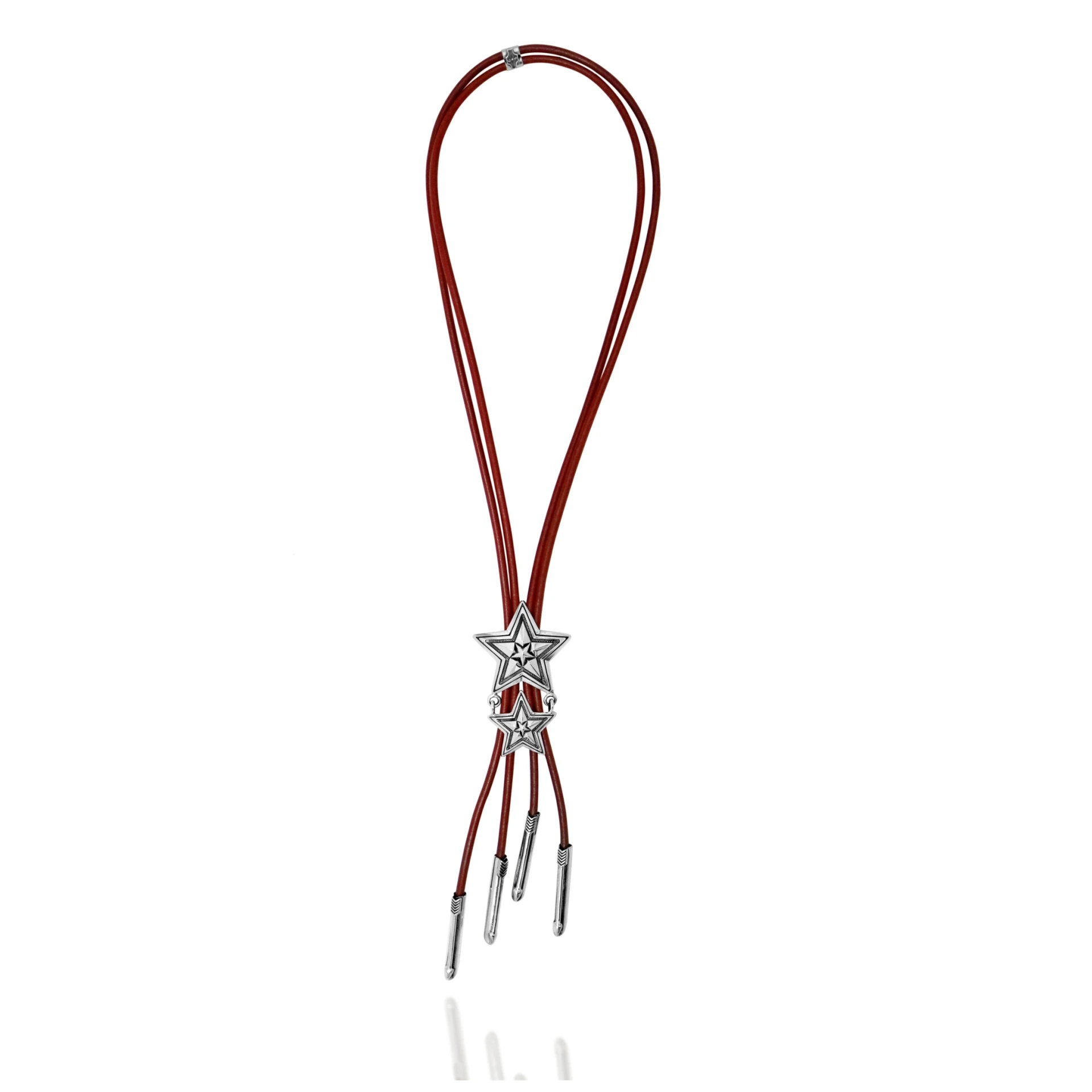 DOUBLE STRAND RED STAR IN STAR  BOLO TIE