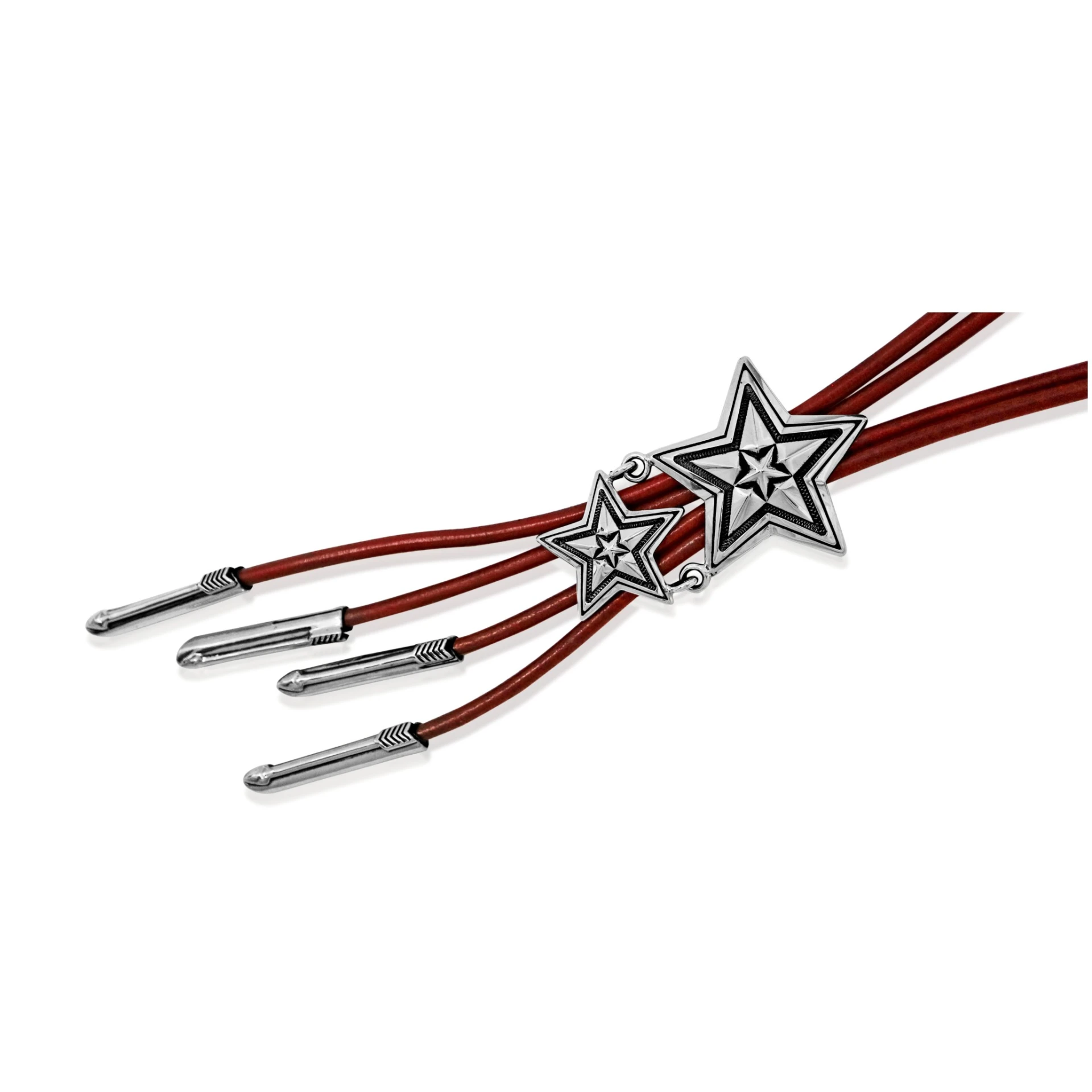 DOUBLE STRAND RED STAR IN STAR  BOLO TIE
