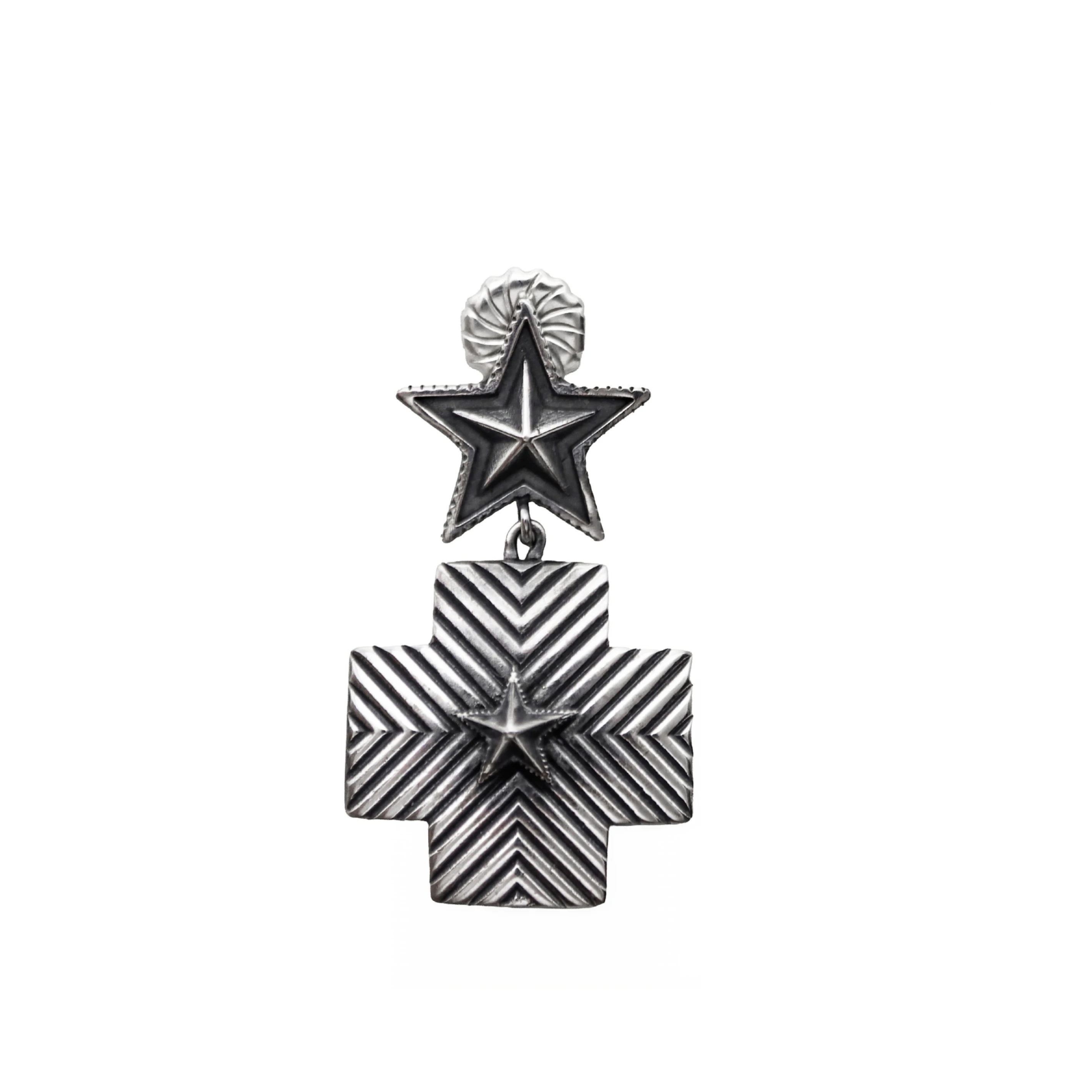 CROSS SHAPE LINES W/ CENTER SPIKE STAR EARRING