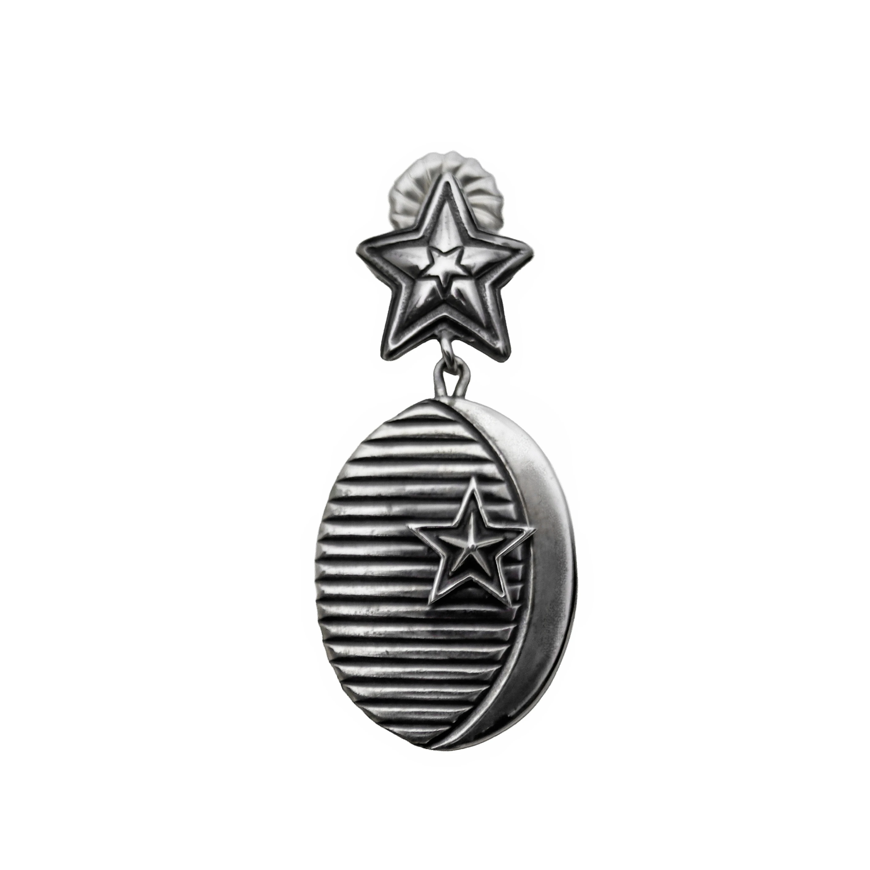 OVAL SHAPE LINES STAR IN STAR W/ CENTER SPIKE STAR LEFT EARRING