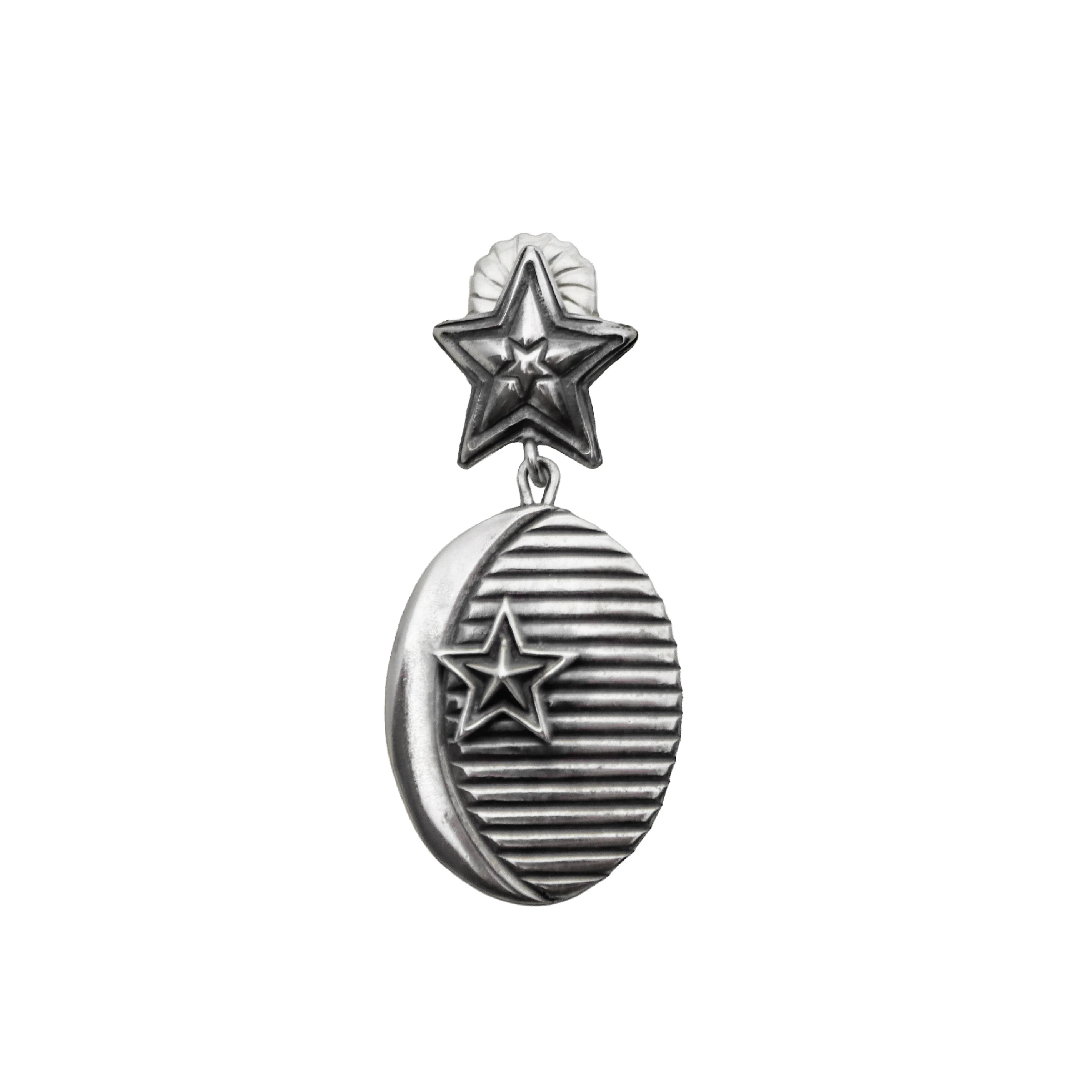 OVAL SHAPE LINES STAR IN STAR W/ CENTER SPIKE STAR RIGHT EARRING