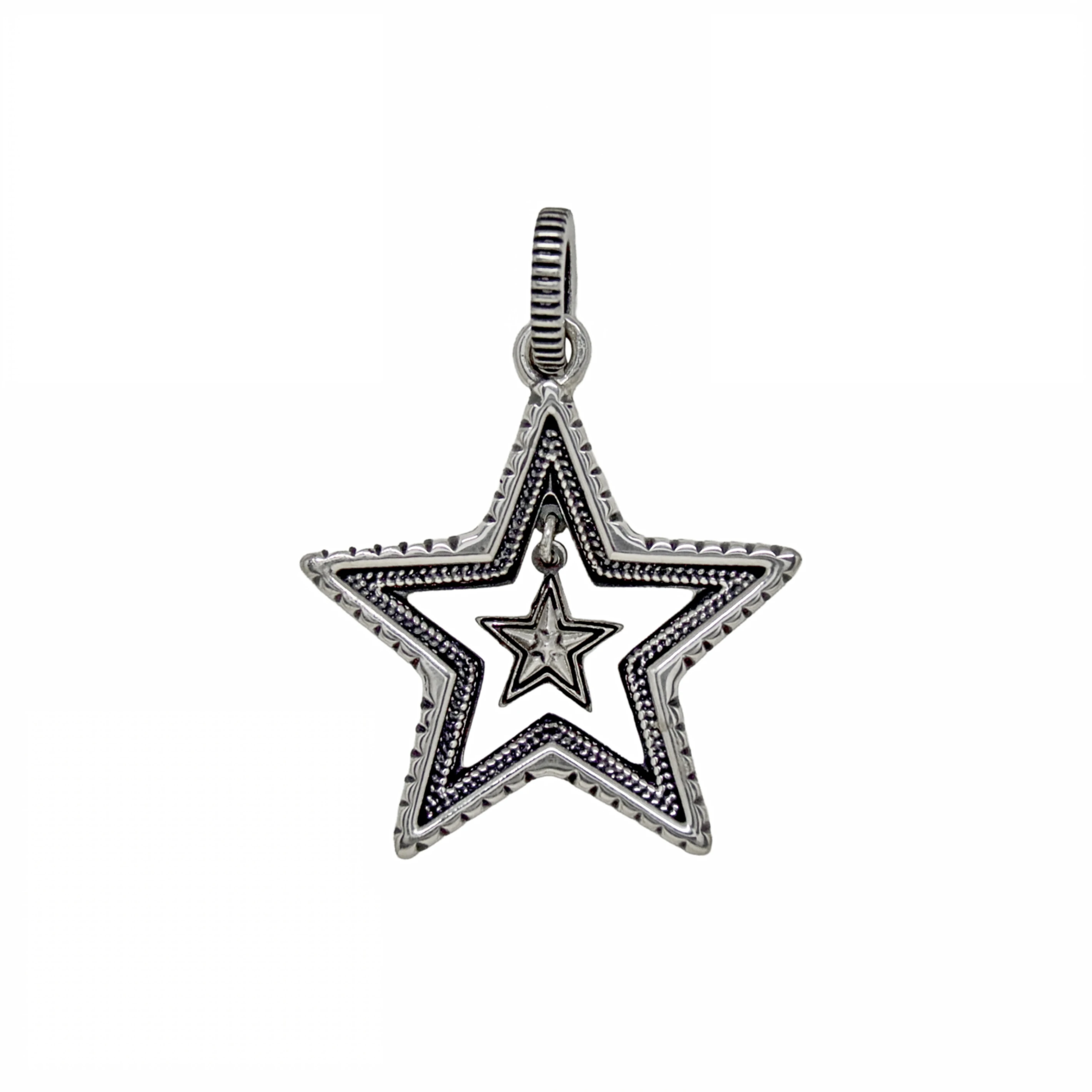 SMALL CUT OUT W  DANGLING STAR IN STAR PENDANT