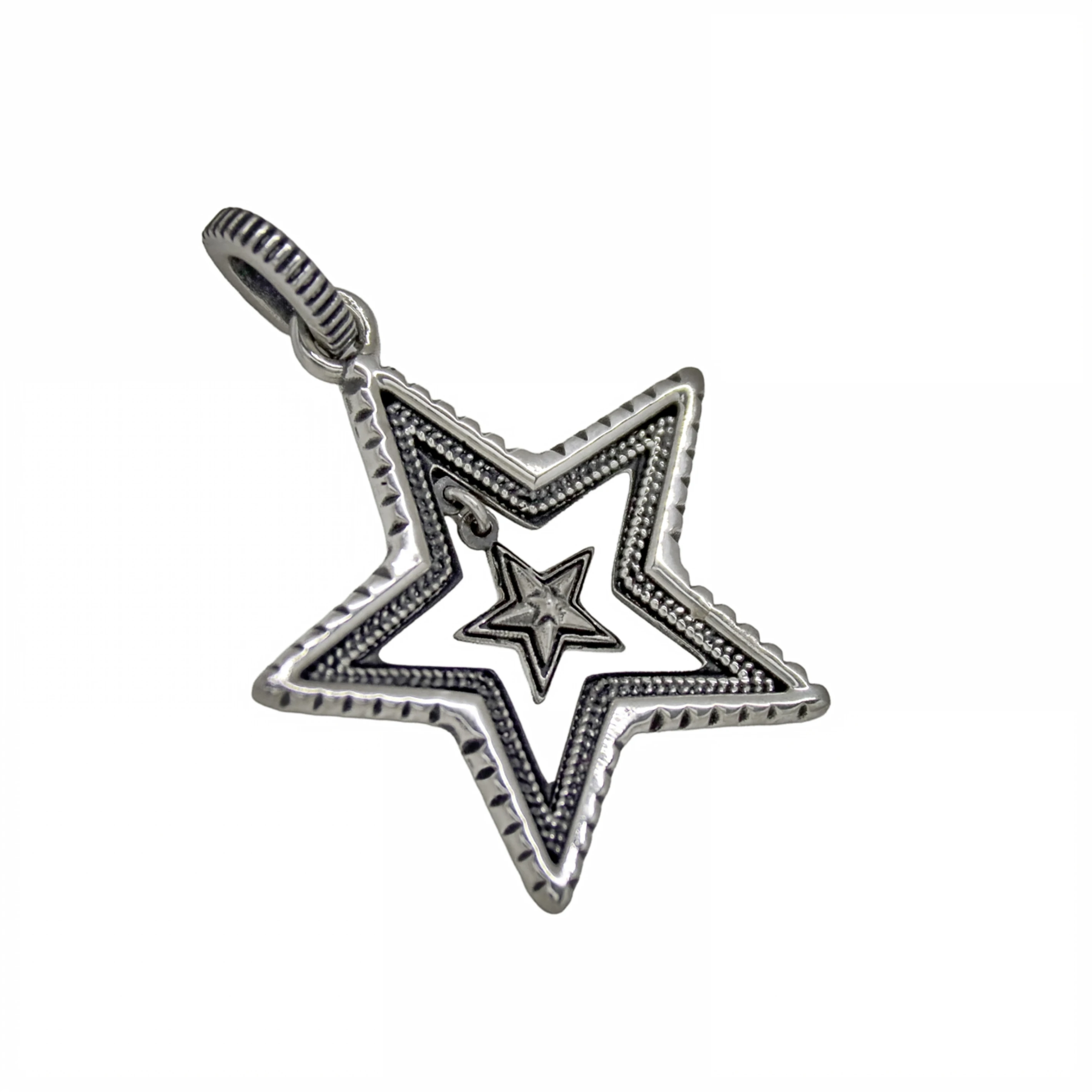 SMALL CUT OUT W / DANGLING STAR IN STAR PENDANT