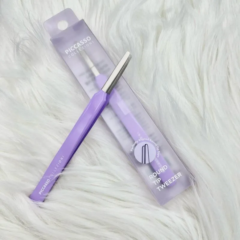 PICCASSO 假睫毛專用 圓扁頭鑷子 紫色/黄色 ROUND TIP TWEEZER 畢卡索