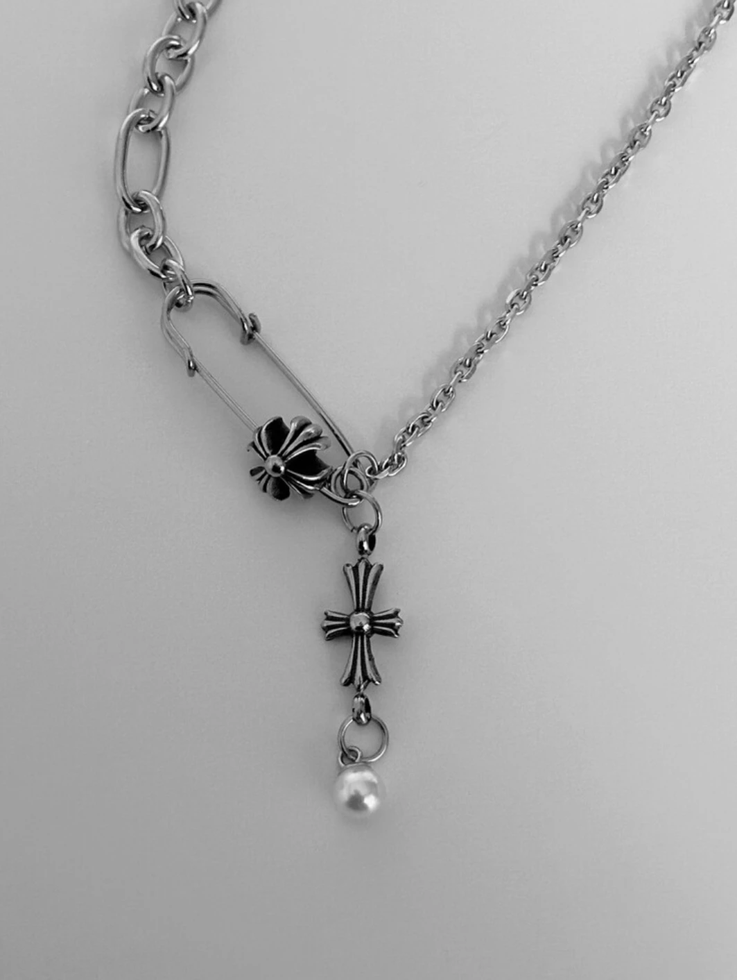 現貨Ofuse pearl drop necklace(cross)-var sizes
