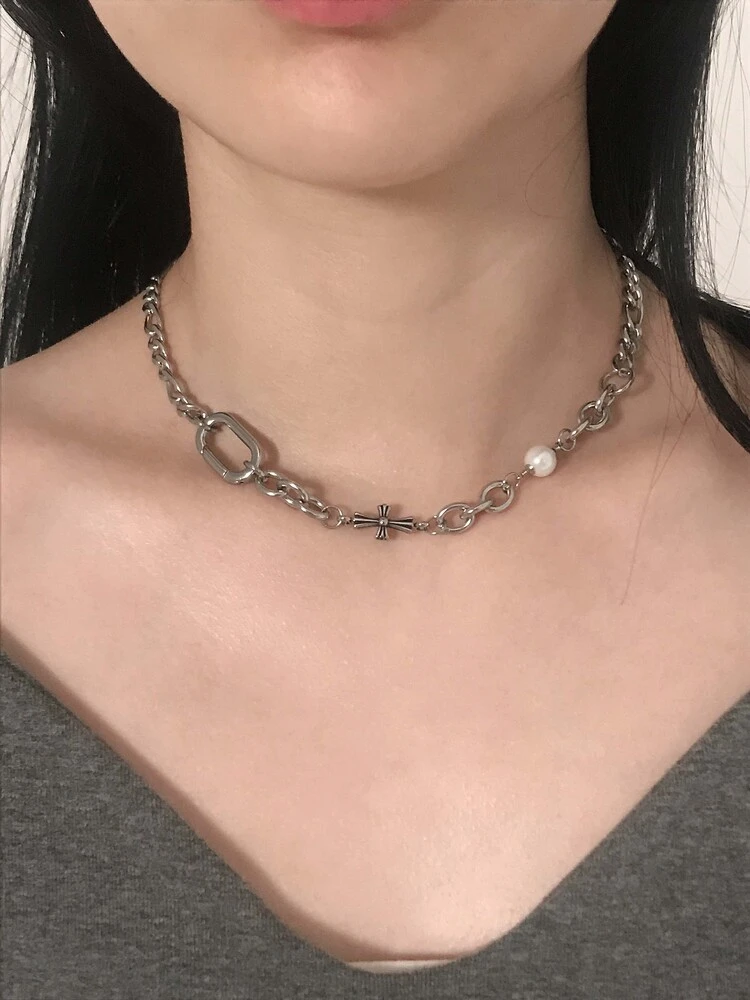 現貨Ofuse cross pearl choker-var sizes