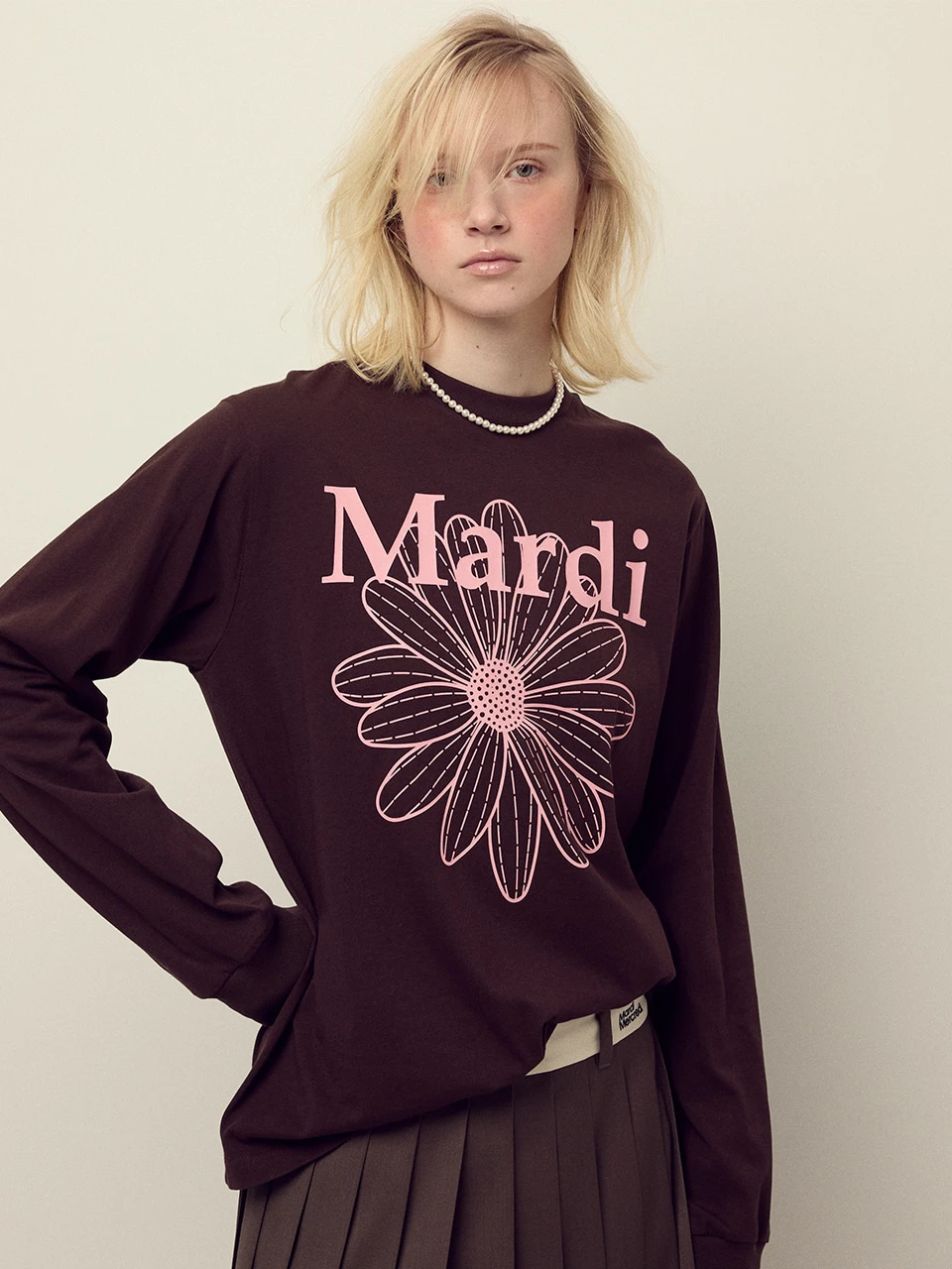 Mardi Mercredi TSHIRT LONG SLEEVE FLOWERMARDI_BROWN PINK