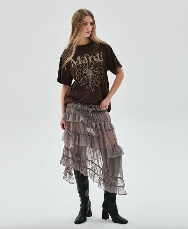 Mardi Mercredi TSHIRT FLOWERMARDI_BROWN TAUPE一般款短袖 咖底棕花