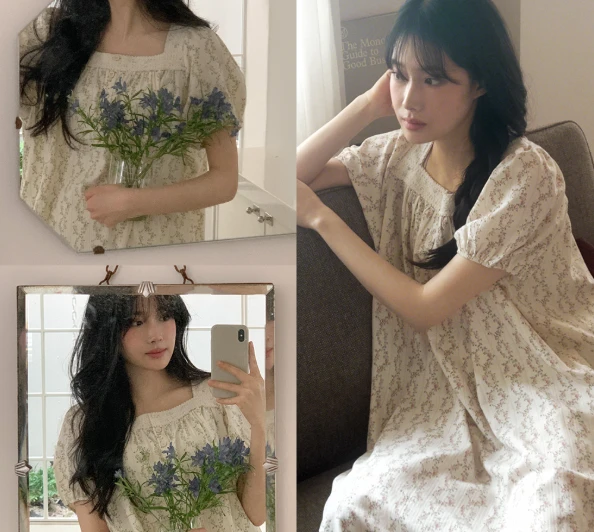 JUUNEEDU R24 花朵短袖睡衣套裝