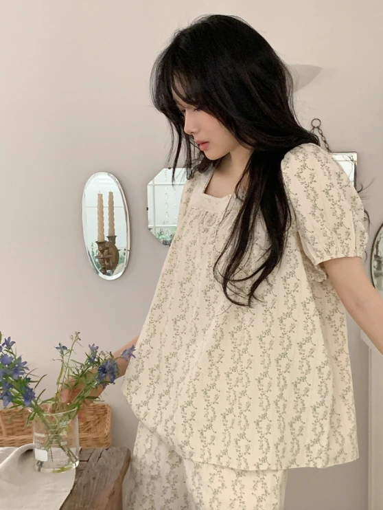 JUUNEEDU R24 花朵短袖睡衣套裝
