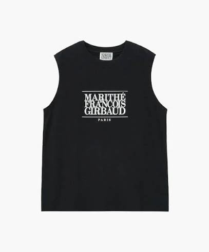 現貨 marithe中性款 經典印花無袖背心 深灰色＿Ｌ