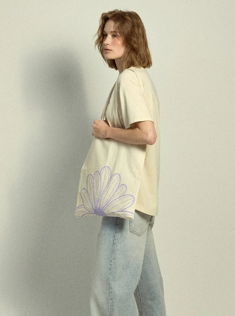 Mardi Mercredi Canvas Bag Flower Du Mardi Cream Lavender