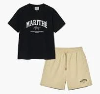 現貨 marithe中性款 短袖上衣+尼龍短褲套裝＿黑色 白色