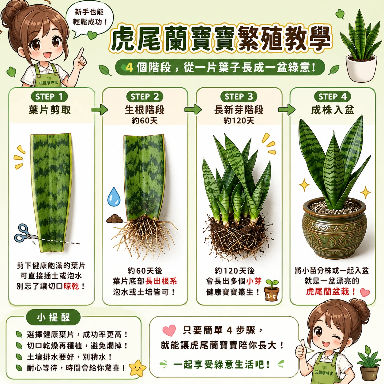 虎尾蘭繁殖技巧｜葉插法、水插法完整教學，新手也能成功生根發芽｜花園夢想家