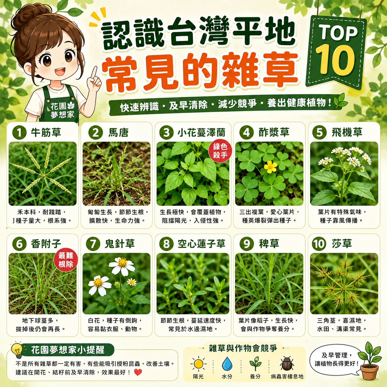 認識台灣平地常見的雜草 TOP 10｜快速辨識牛筋草、馬唐、鬼針草、香附子｜花園夢想家