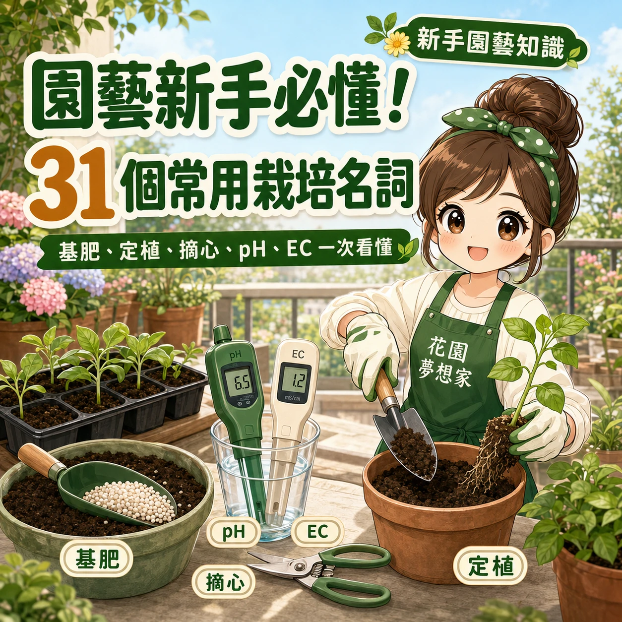 園藝栽培名詞解釋｜基肥、追肥、定植、摘心、pH與EC值一次看懂
