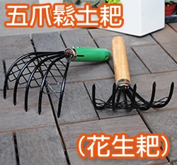 五爪鬆土耙(濾網型)木柄(花生耙)