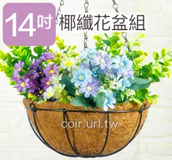 35cm環保椰纖花盆＋圓吊籃花架＋雙鉤吊鏈(14吋)