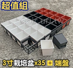【超值組】35個x3寸方型栽培盆(厚)＋35方孔端盤