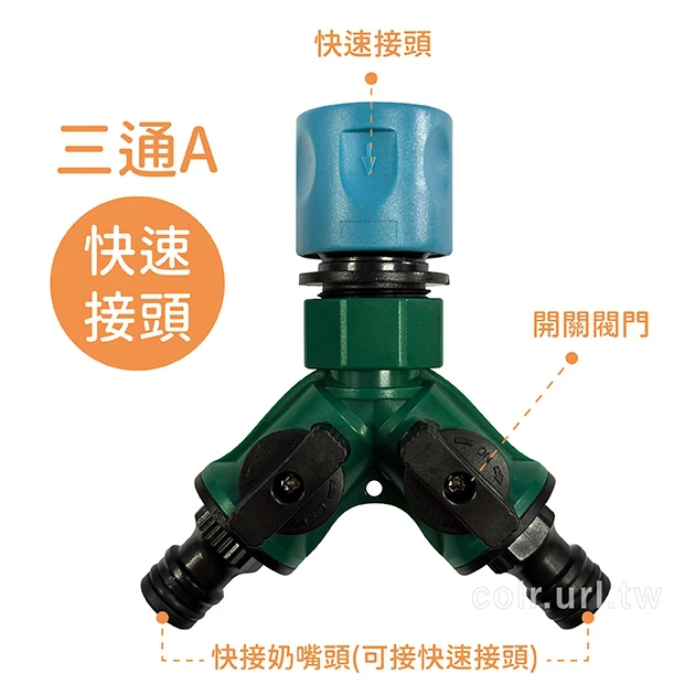 台製【快拆系列】開關型~快速接頭+2奶嘴頭（三通A）