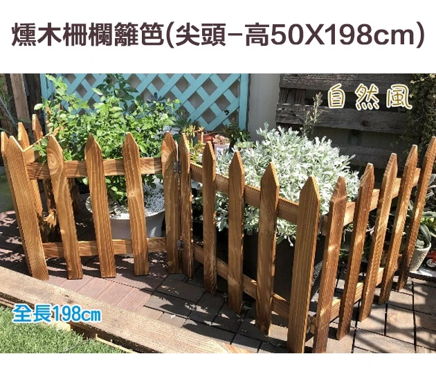燻木柵欄籬笆(尖頭-高50cmX198cm)