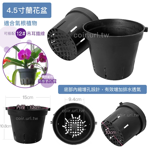 4.5寸蘭花盆(透氣黑吊耳盆)洋蘭盆