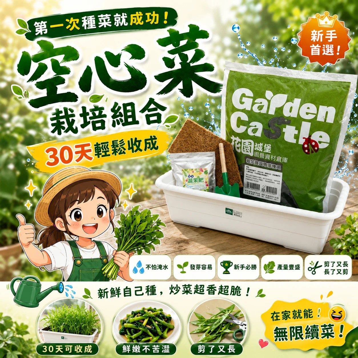 🥬 第一次種菜就成功！空心菜栽培組合｜30天輕鬆收成